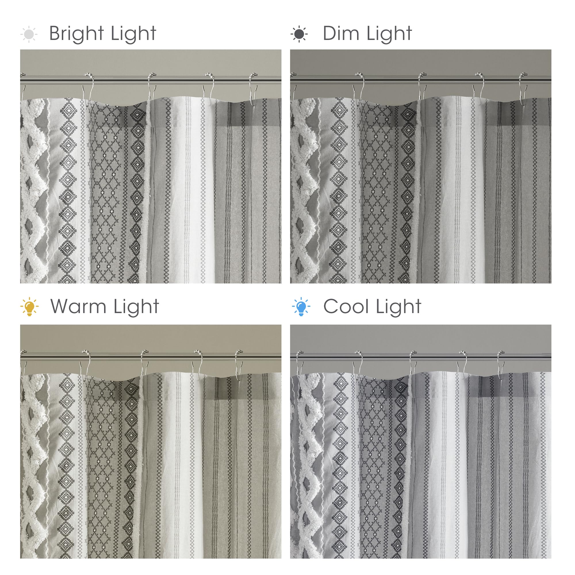 INK+IVY Imani Tufted Chenille 100% cotone Tende da doccia lavabile in lavatrice, stile moderno per la casa, bagno, 183,9 x 182,9 cm, grigio
