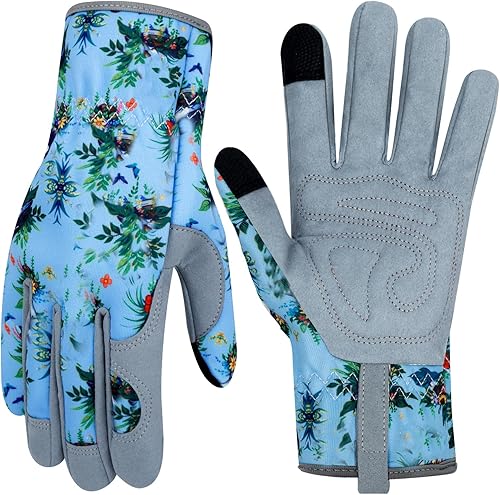 MERTURN Guantes de jardinería de cuero para mujer, a prueba de espinas, guantes de jardín para pantalla táctil, guantes de trabajo, regalos, L