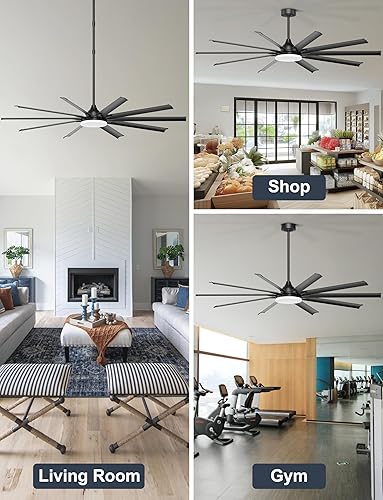 Miniatura 9 de Ohniyou Ventilador de techo industrial de 96 pulgadas con luces brillantes, control remotoaplicación, alto CFM, ventilador de techo extra grande