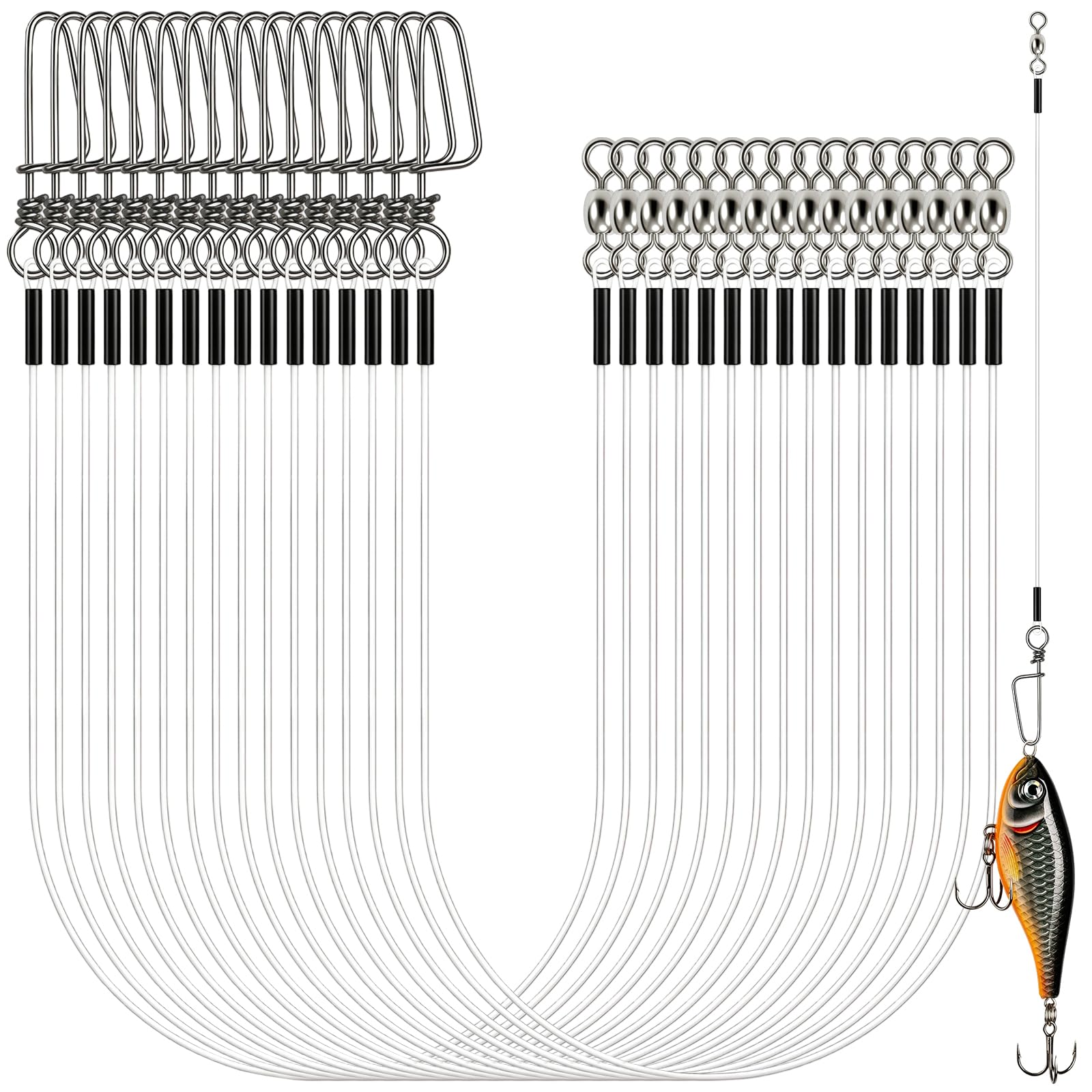 Realure 16‑Piece Fluorocarbon Leader Set with Swivels & Snaps, 4 Sizes 7#‑18# Invisible Spin Fishing Leaders, High‑Tensile Predator Tackle for Trout, Pike & Perch Freshwater & Saltwater Angling