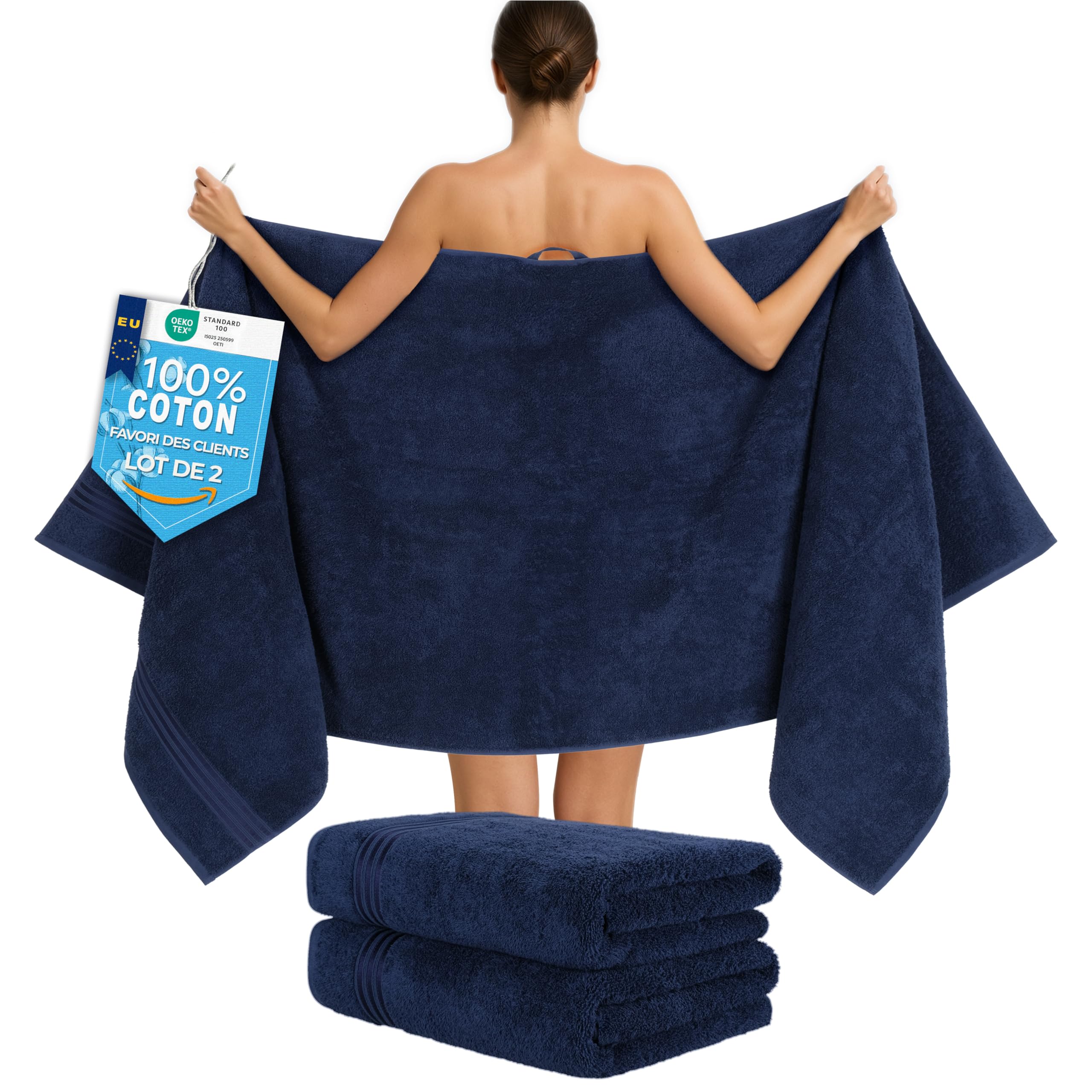 Serviettes de bain 80x200 cm Hammetex en coton 500 GSM bleu foncé pour spa