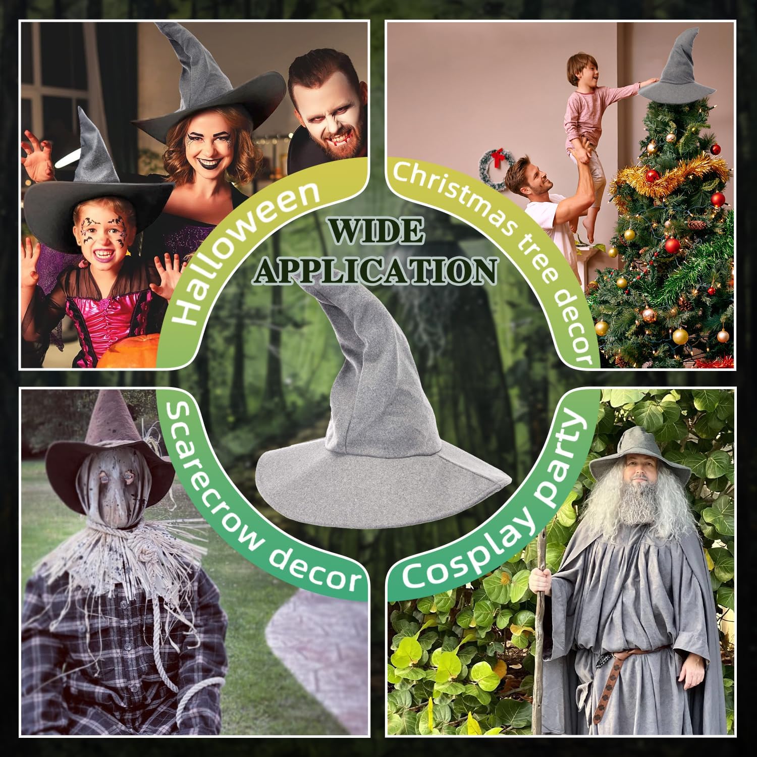 Adult Witch Hat For Halloween — Large Pointed Wizard Hat With Wide Brim, Adjustable Band | Cosplay, Costume Party Accessory For Women & Men