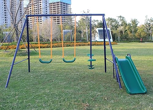 Vista 16 de Juegos de columpios de metal para patio trasero con asientos de columpio, deslizador, Teeter-Totter y columpio deslizante, juego de columpios