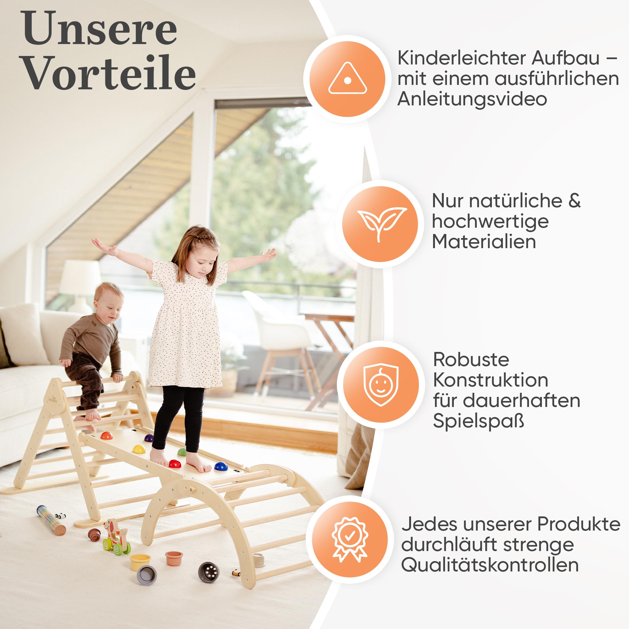 Klettergerüst [FALTBAR] ideal für Indoor & Outdoor-Bereich - Kletterdreieck & Kletterbogen, Lernspielzeug ab 1 Jahr, Montessori Spielzeug für aktives Spielen - Jetzt Entdecken! (Natural)