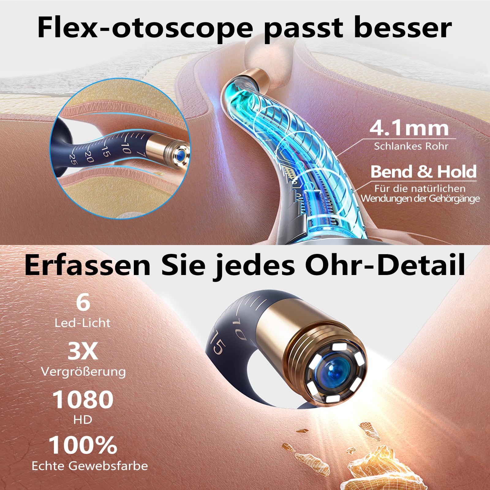 Upgrade Earsight Ohrenschmalz Entfernung Kamera Licht Tool Set, Ohrenreiniger mit flexiblen drahtlosen Otoskop, Painless Visual Pinzette Entferner, tragbare Ohr Reinigung Kit Blua