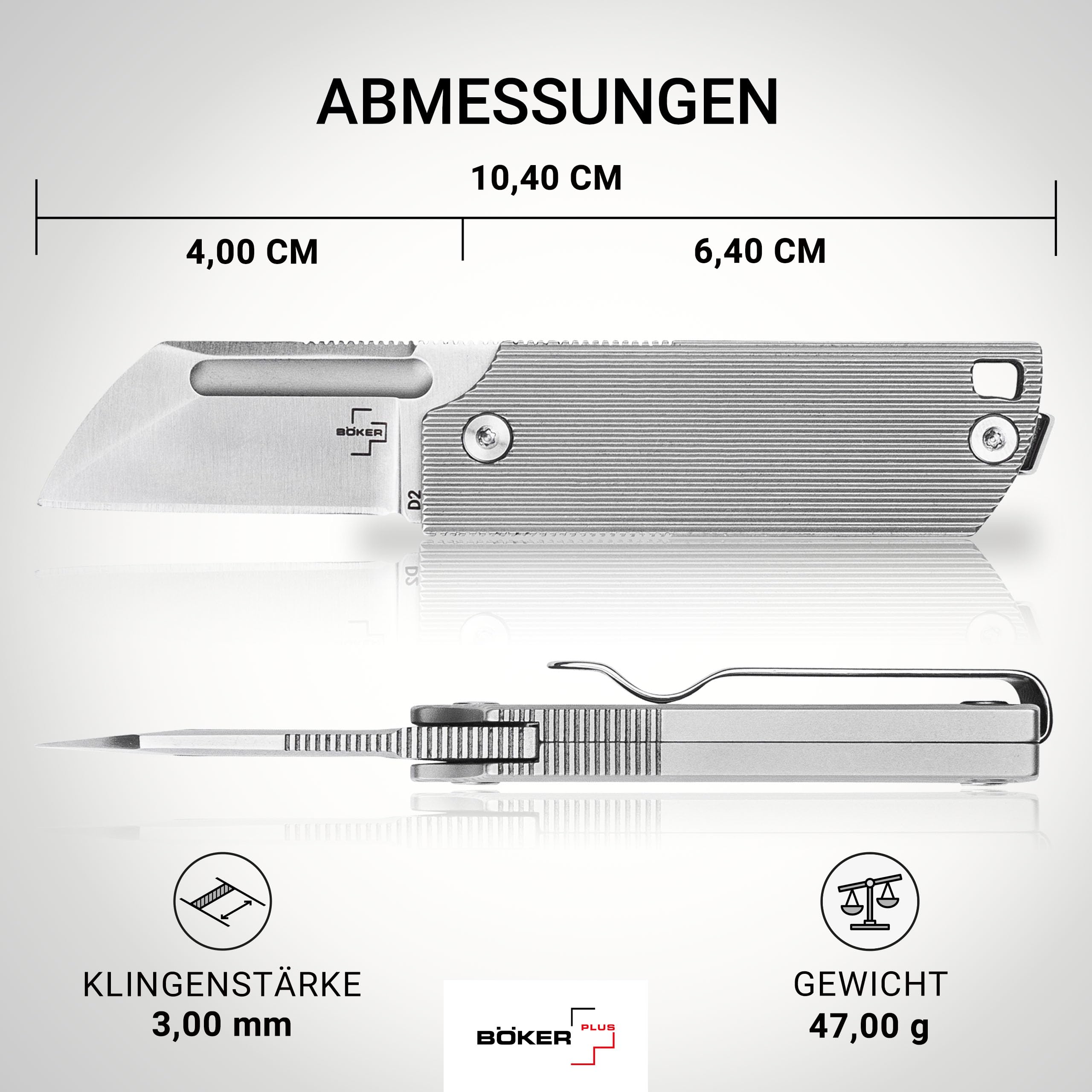 BÖKER PLUS® BabyX Flipper Steel - Mini couteau de poche EDC à roulement à billes avec lame D2 Sheepfoot - Petit couteau pliant à une main avec poignée en acier inoxydable et clip - Couteau de poche