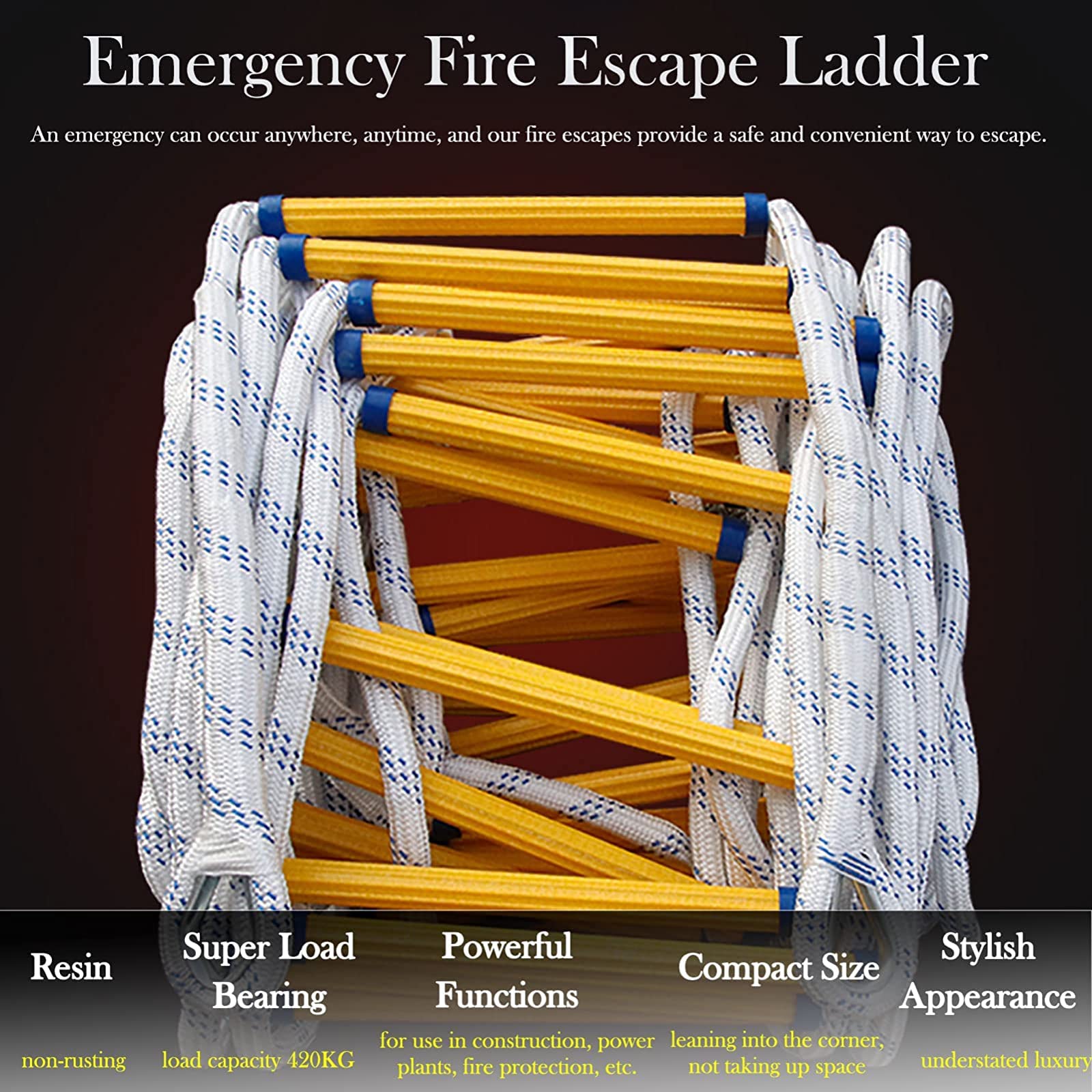 Scale Antincendio, Scale Di Corda Scale Di Corda Di Sicurezza Di Emergenza Ignifughe, per Scale Antincendio per Arrampicata Domestica/Rope Ladder/8M