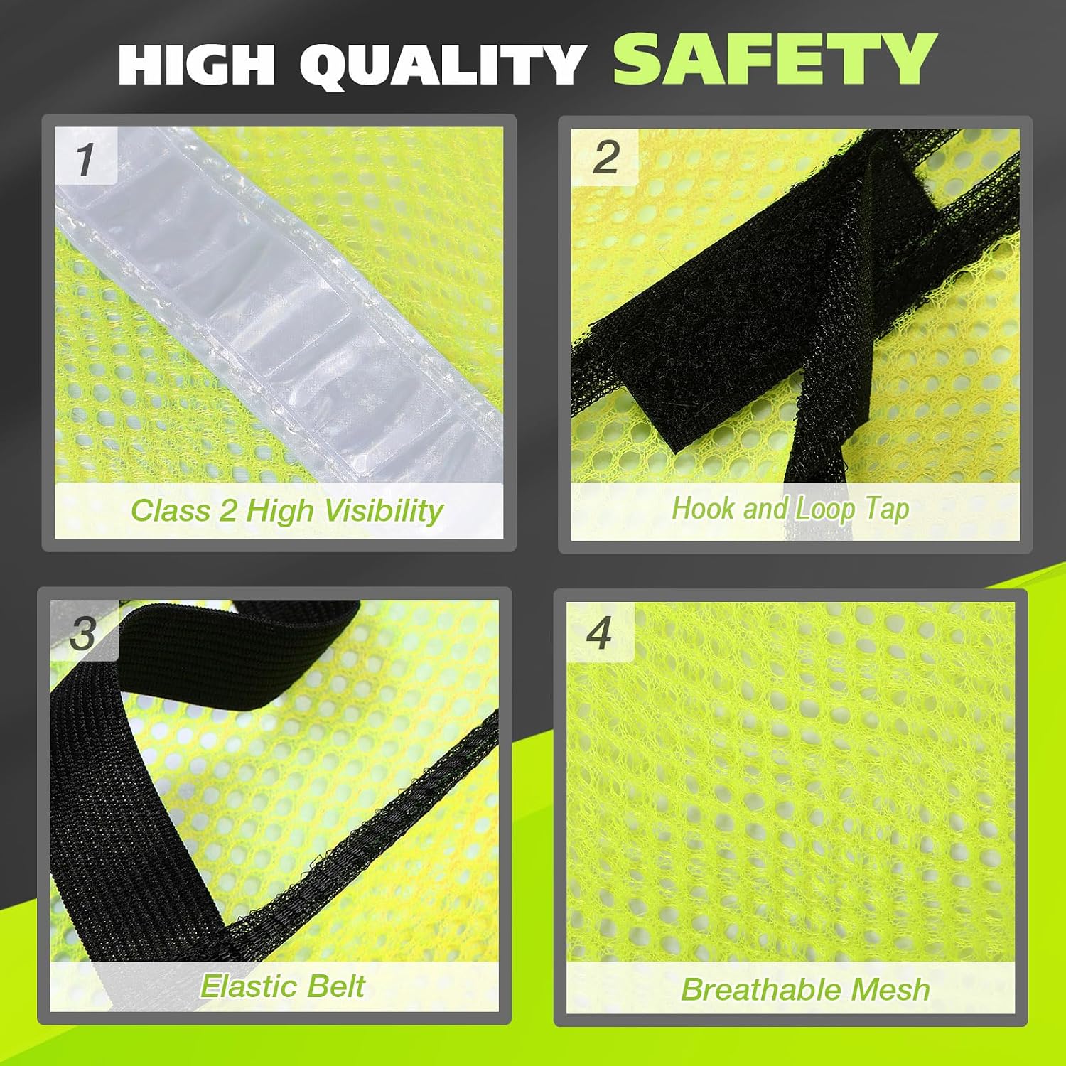 Jecery 10 Packs Safety Vest Reflective High Visibility Hi Vis Mesh Vest with Silver Strip Lightweight Neon Universal Size for Men Work Outdoor Cycling Volunteer Construction
