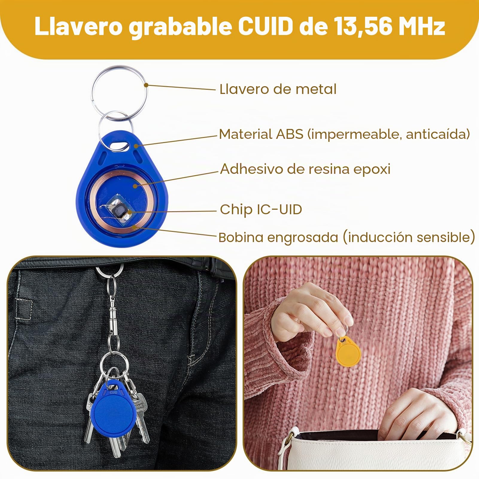 Llaveros RFID 13.56 MHz CUID Regrabables para Control de Acceso Edificios Oficinas Gimnasios