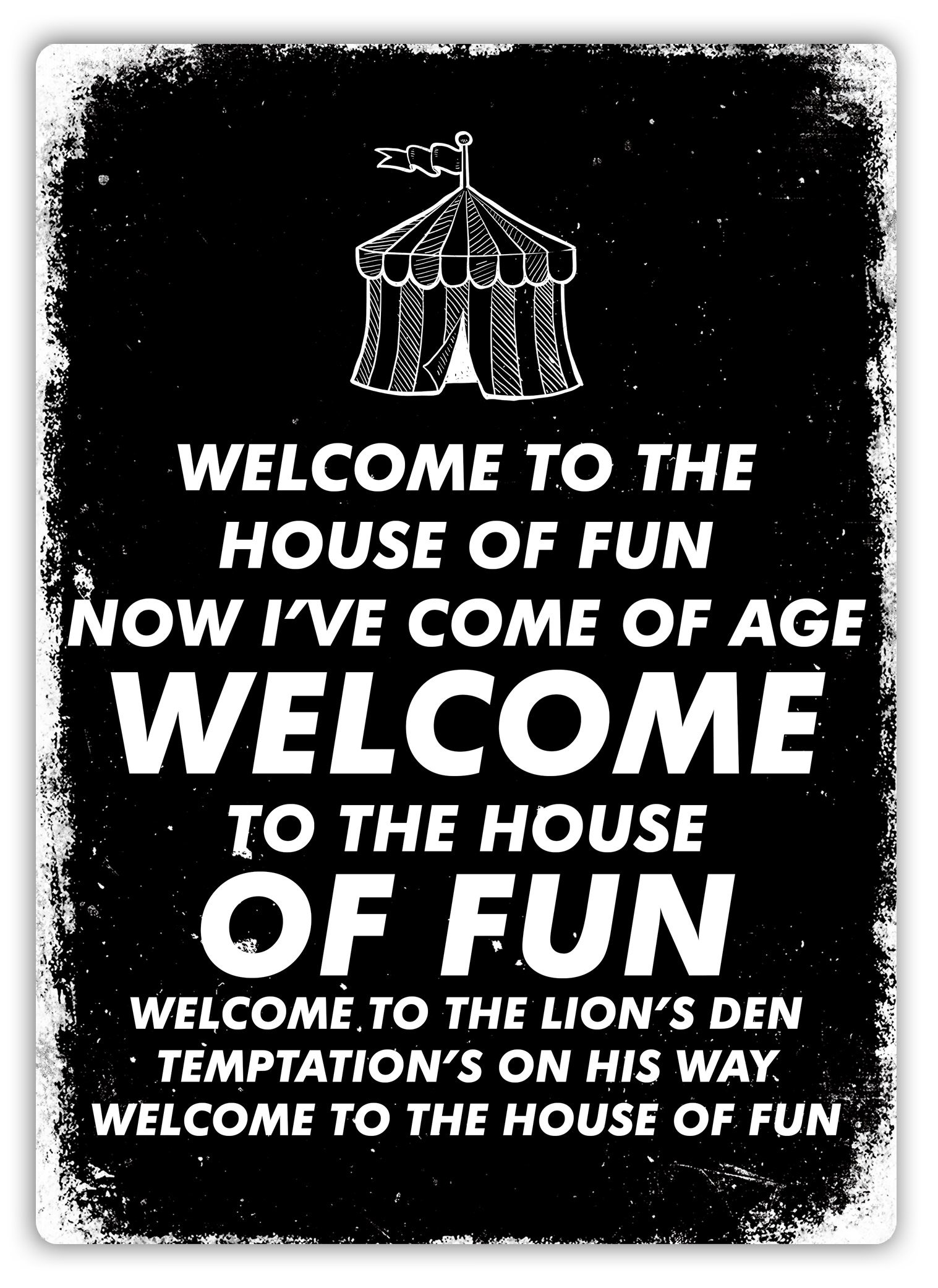 wtf | House Of Fun– Green | Sticky-Pads - Metal Wall Sign Plaque Art Inspirational