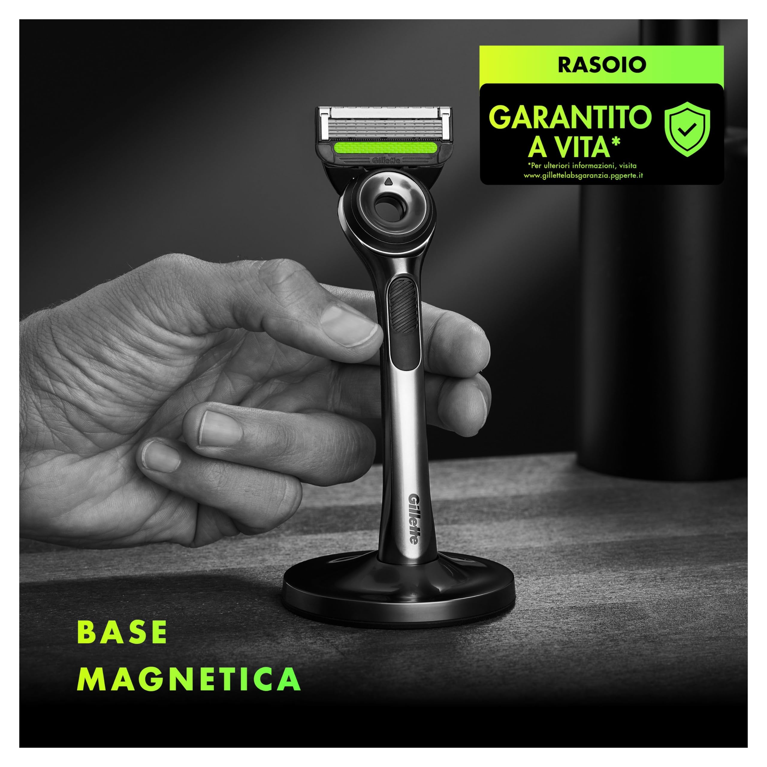 Gillette Labs męska maszynka do golenia z wbudowanym drążkiem, 1 uchwyt + 1 zapasowa żyłka + 1 podstawa magnetyczna + 1 krem nawilżający