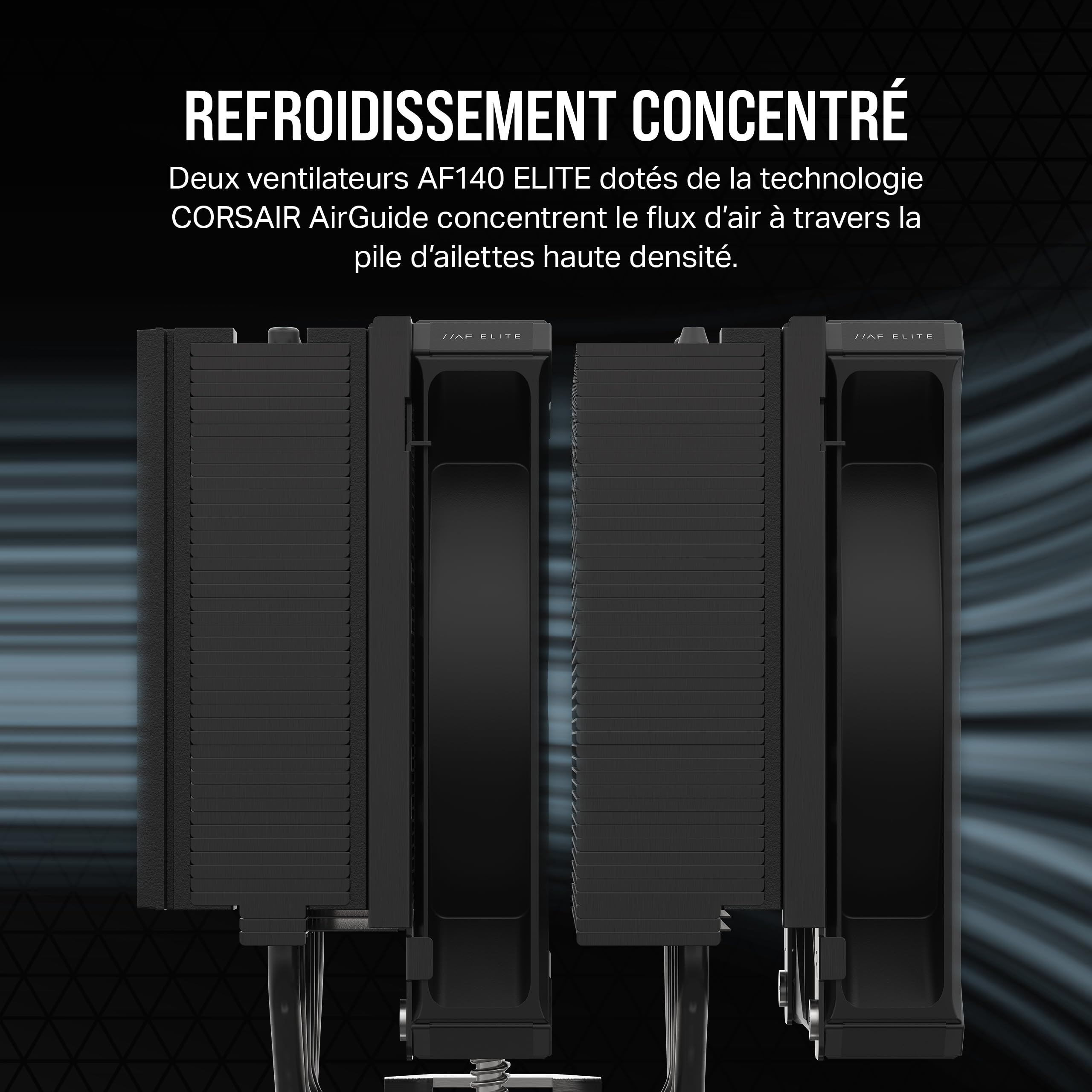 CORSAIR A115 Refroidisseur D'air Haute Performance Pour CPU - Ventilateur Coulissant et Verrouillable - Deux Ventilateurs Corsair AF140 ELITE - Facile à Installer - Pâte Thermique Pré-Appliquée - Noir