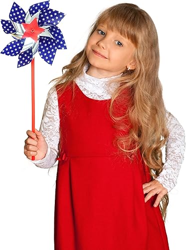 Miniatura 3 de 4E 's Novelty Patriotic Pinwheels (12 unidades) 4 de julio de fiesta Favores para niños adultos, Día de la Independencia del desfile 4 de julio