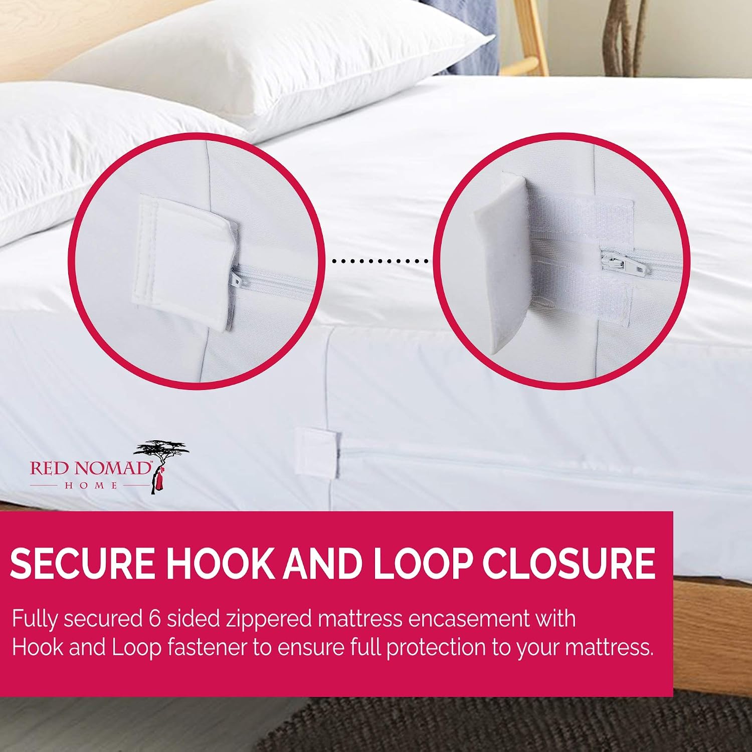 Red Nomad Zippered Mattress Encasement, Mattress Protector with Hook & Loop Zipper Secured Mattress Encasement Cover, 6-Sided Bed Cover - Twin Size