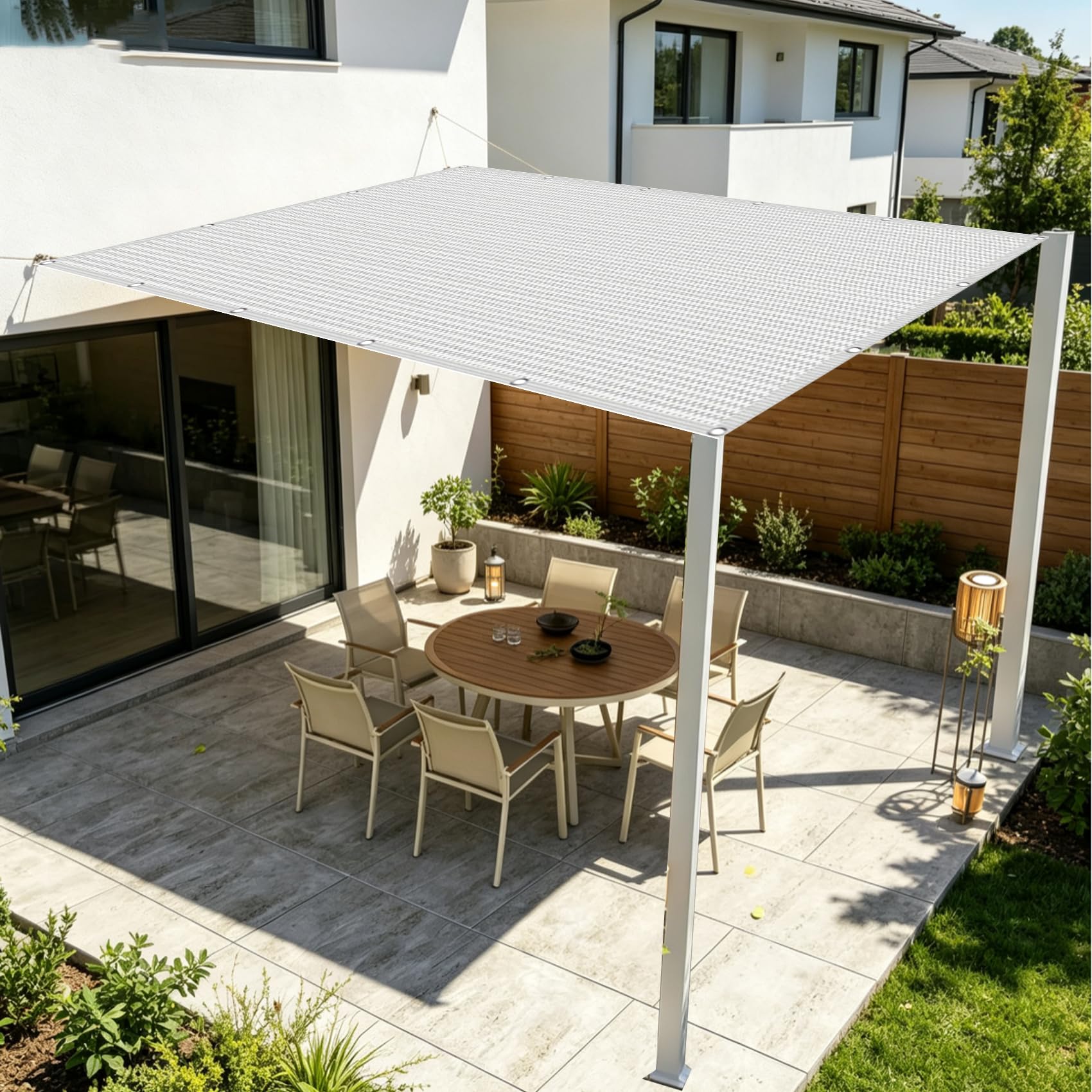 Red de Sombra Exterior 160 x 500 cm 95% Protección Solar Viento Rayos UV Transpirable, Resistente, Toldo de Sombra para Balcón con Ojales para Terrazas Patio Invernadero, Blanco
