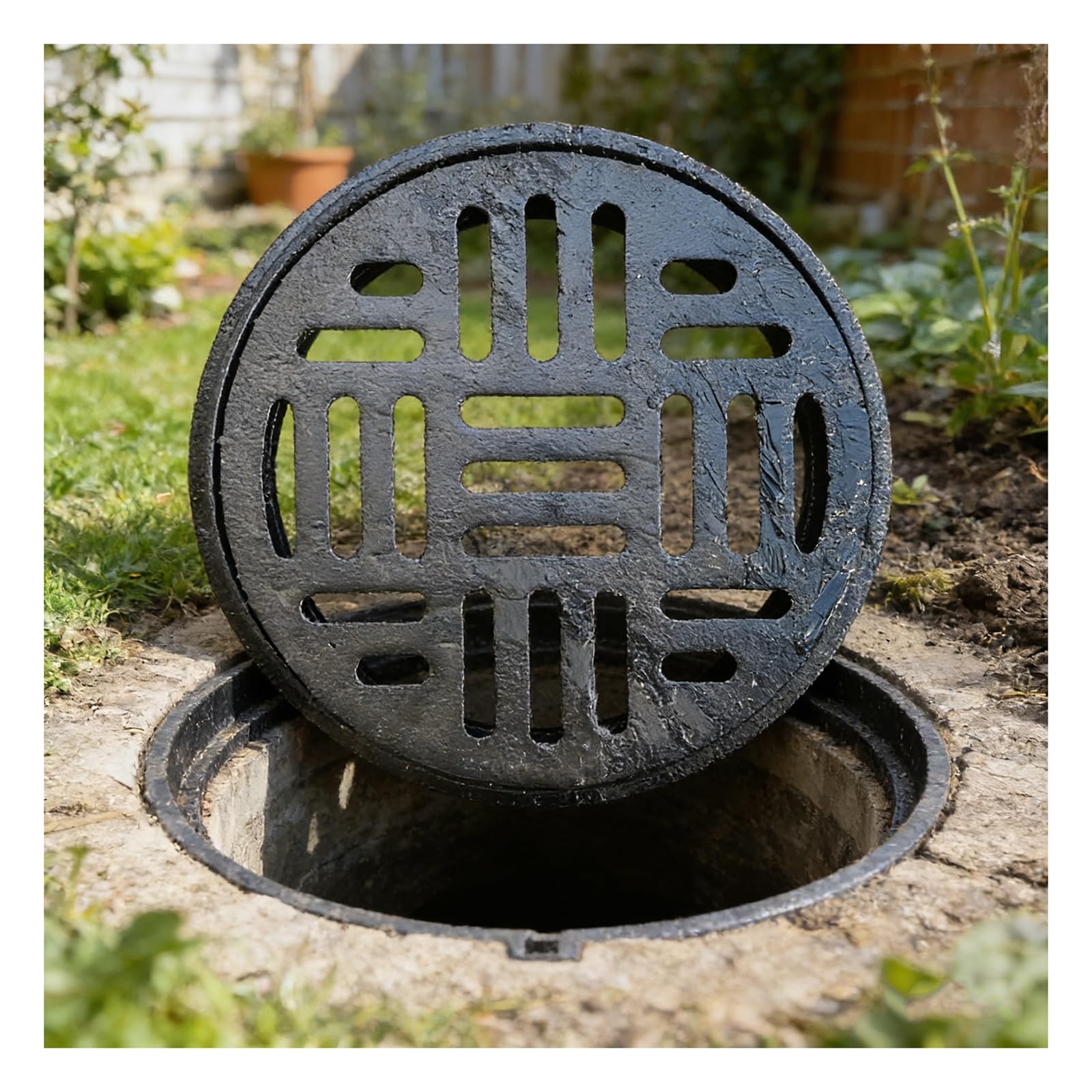 GJMSSMY HeavyDuty Black Cast Iron Drain Grating Round Manhole Covers Perforated Drain Channel Covers Ribbed Design Outdoor Garden Drain Covers (35CM/13.8") Durable and RustResistant