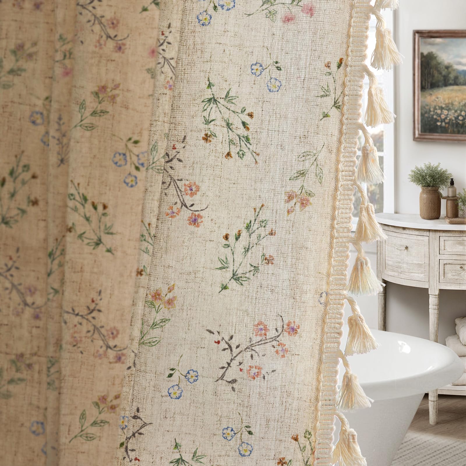 XOGUIBO Floral Vintage Shower Curtain