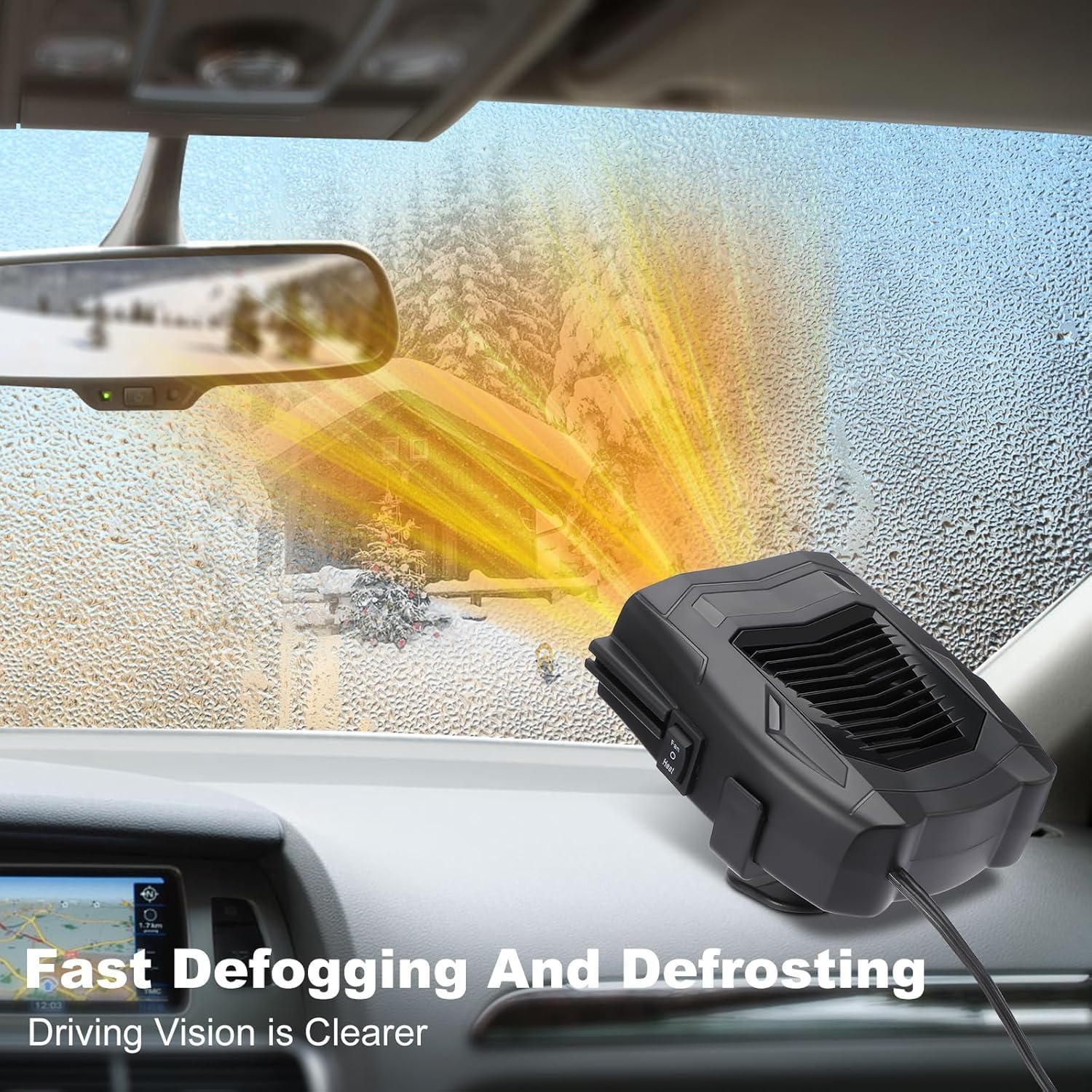 Coikes 150W 12V Désembueur De Voiture Pare-Brise Portable Chauffage De Voiture Ventilateur De Refroidissement Chauffage Portable De Voiture 2 en 1 Dégivreur Chauffage De Voiture avec Pivotant à 360°