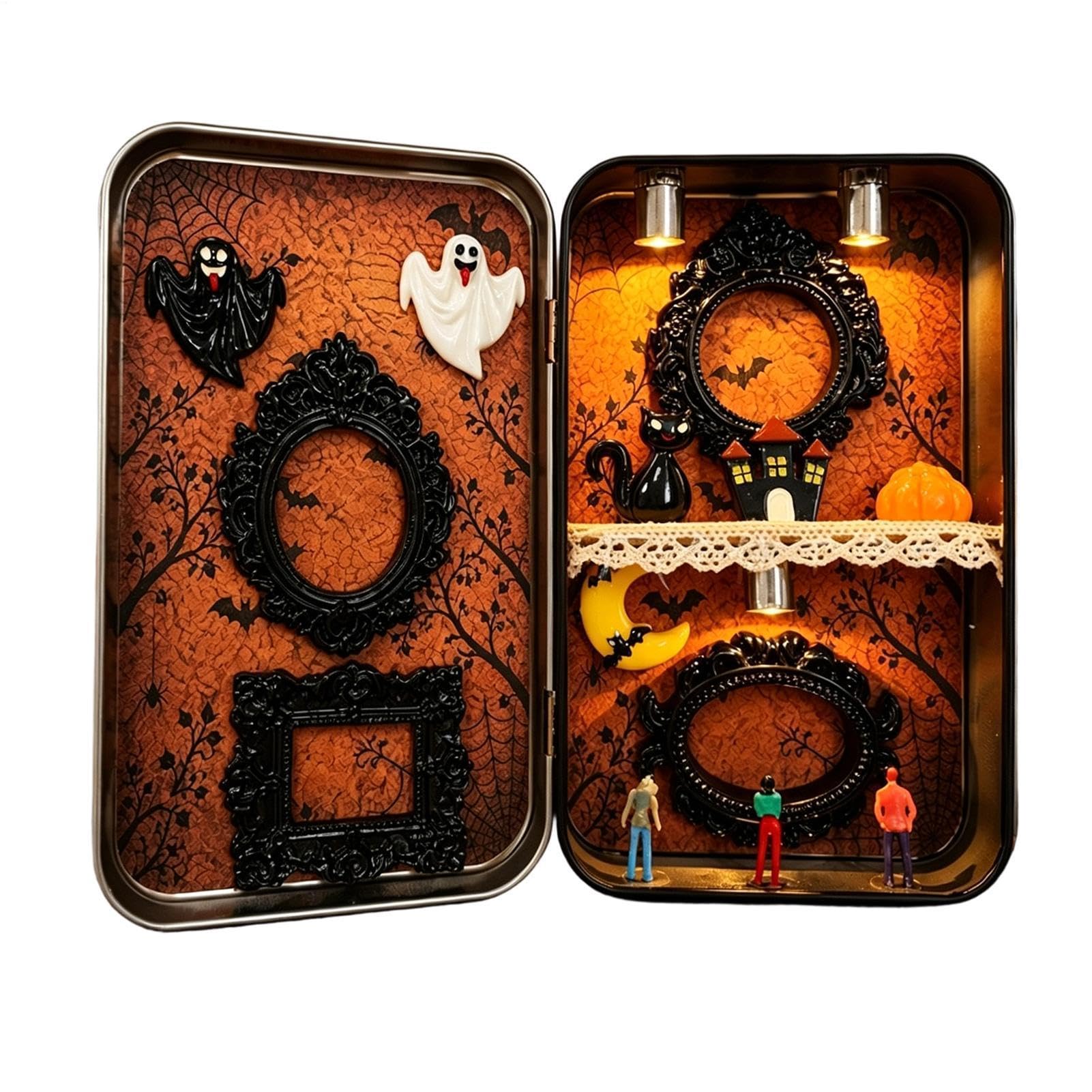 Caja de sombra de Halloween con escena 3D en miniatura para decoración de mesita de noche