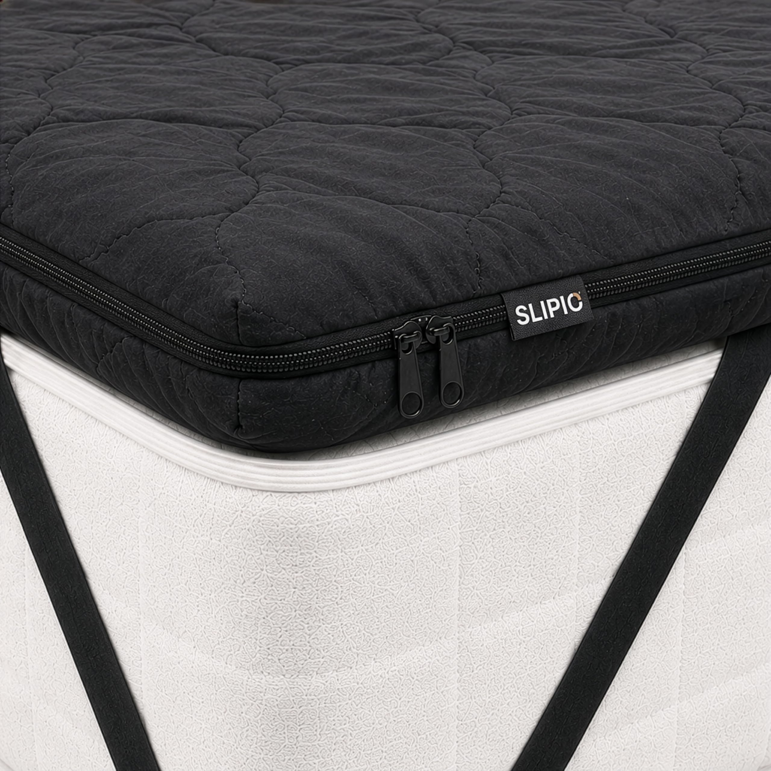 SLIPIO Topper Mattress Topper, Washable Mattress Topper, Hypoallergenic (Black Foam, 140 x 200 cm)