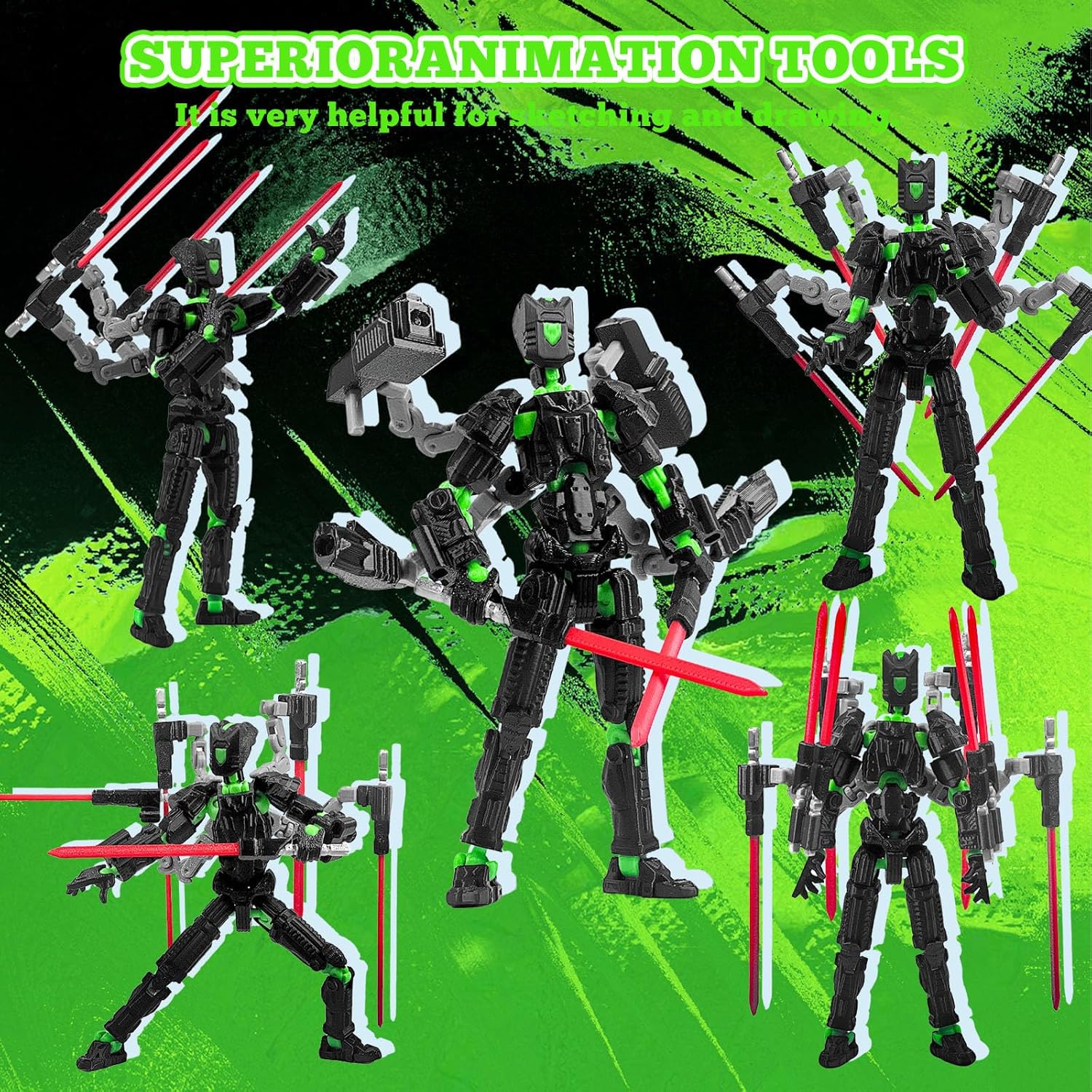 Assembly Completed T13 Action Figure，T13 mision 13 figuras originales 3D Printed Toys Nova 13 Action Figures Desktop Decorations for Game Lovers Toy (Black Green, 8 Inch)