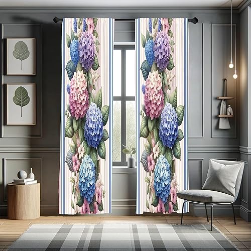 Miniatura 31 de Ambesonne - Cortinas a cuadros marrones, impresión azul asociada con cuadrados y rayas en un diseño geométrico, tratamientos de ventana, juego de 2