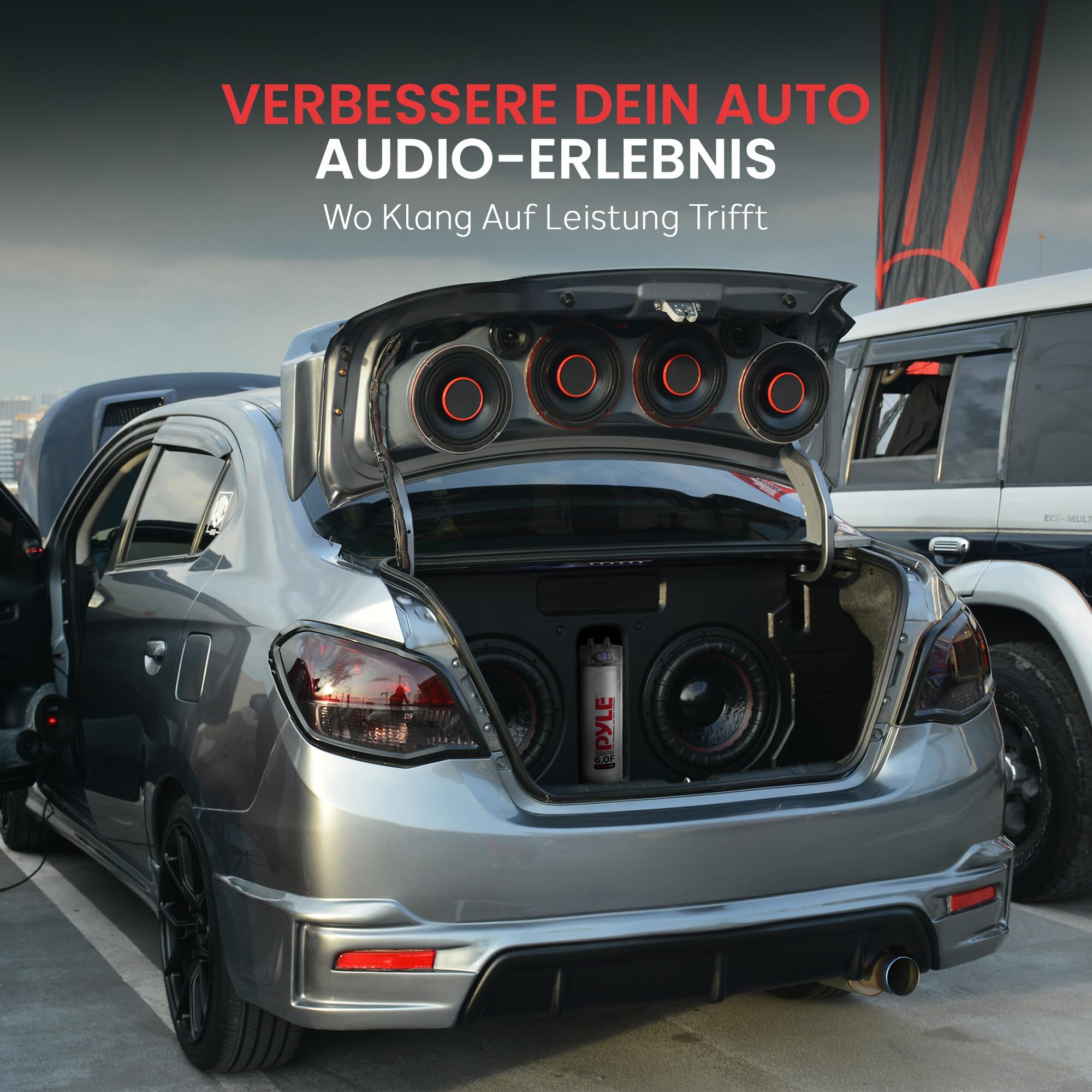 Pyle 6,0 Farad Digitaler Leistungskondensator - Hochleistungszubehör für Auto-Audio mit blauer Digitalanzeige | Spannungsanzeige | Überspannungsschutz | Montagesatz | DC 12-24V