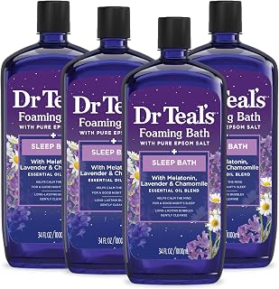 Dr Teal's Melatonin Sleep Foaming Bath with Pure Epsom Salt & Chamomile, Relaxing Bubble Bath for Better Sleep, 34oz Pack of 4