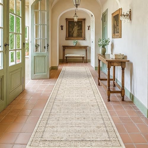 Miniatura 167 de Alfombra de Pasillo de Baño Lavable Oushak 2x5 - Floral Pastel Bohemio Ecléctico, Alfombra Pequeña Antideslizante de Pelo Bajo Resistente a Manchas