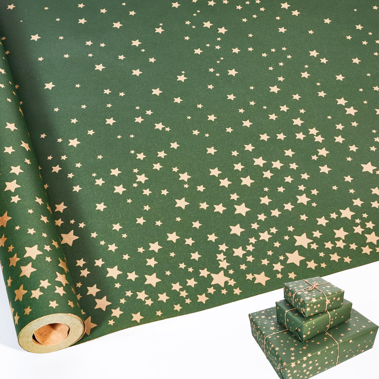 Birthday Wrapping Paper Roll,43cm*10m Star Wrapping Paper,Kraft Gift Wrap paper,Perfect for Birthday,Party,Baby Shower,Christmas (Green)