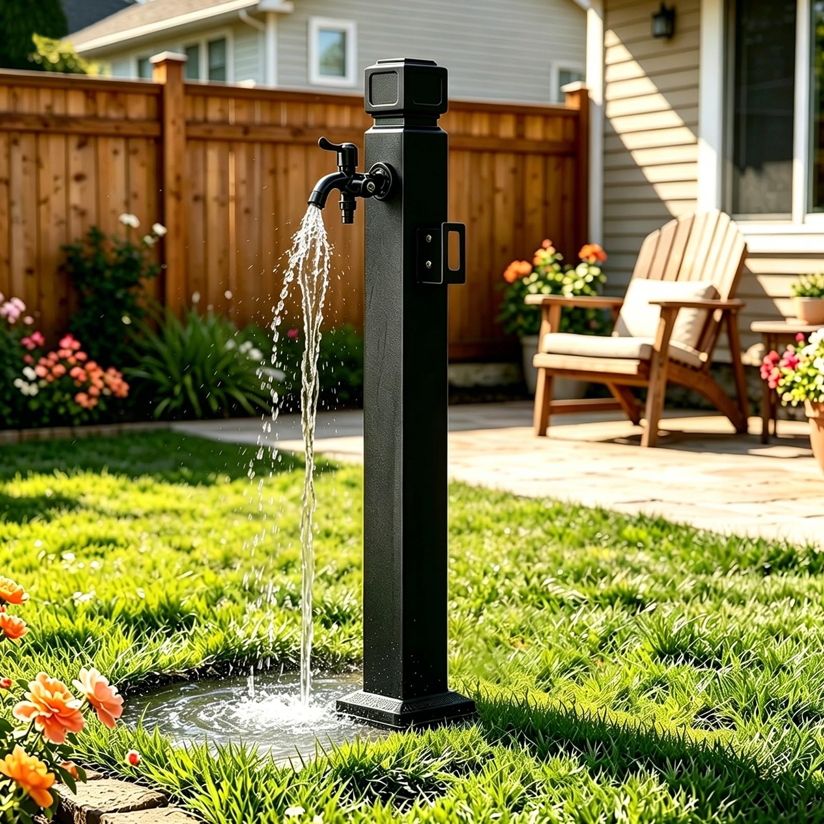 Outdoor Water Column with Faucet, Stainless Steel Vertical Water Spigot Post, Frost Proof Yard Hydrant for Garden Lawn Irrigation Washing, Side or Bottom Inlet(B,Height: 95cm/37.4in)