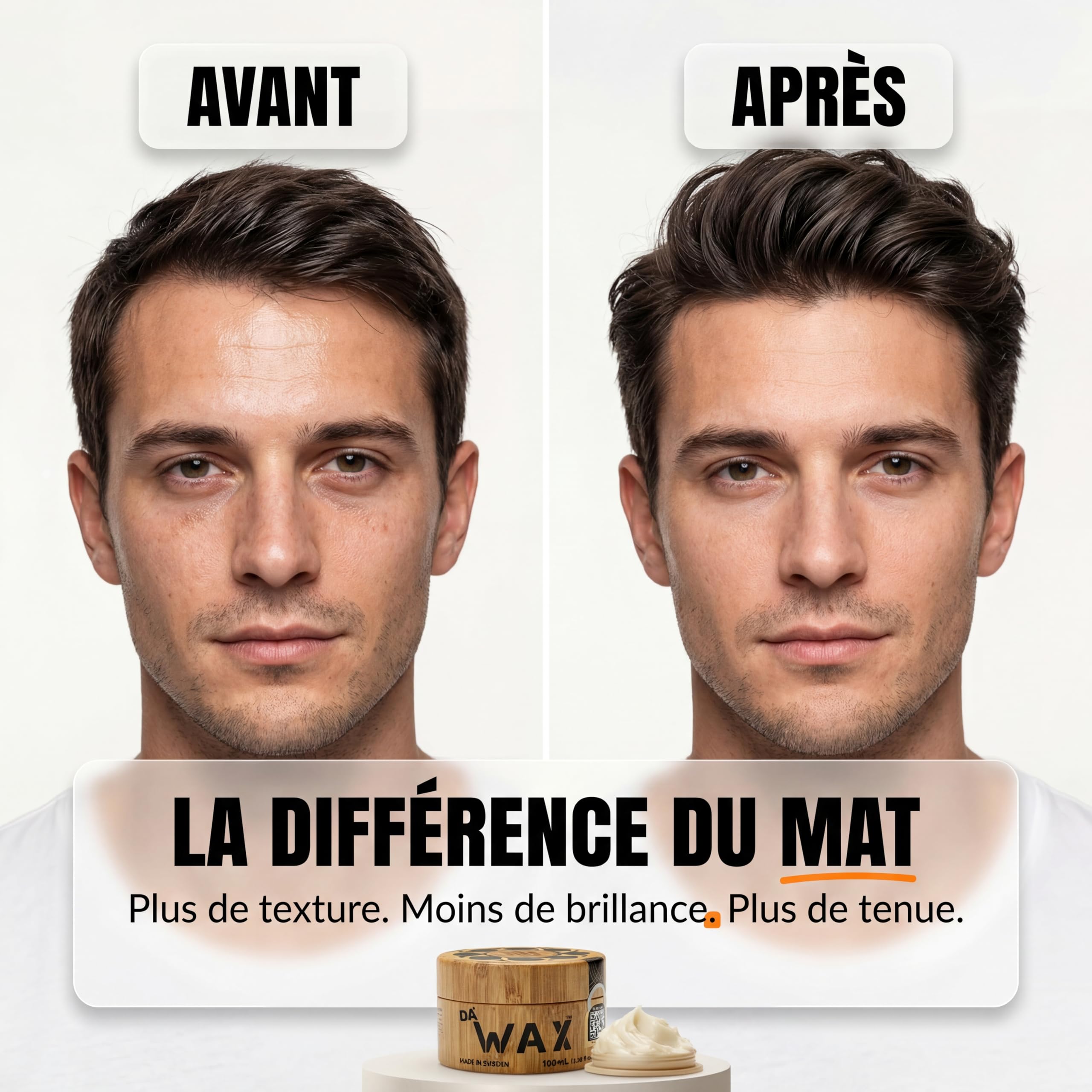 Da'Dude Da'Wax 100ml Cire Coiffante Homme Effet Mat Fixation Forte 8h Formule Naturelle Cire d'Abeille Carnauba Lanoline Sans Silicones Parabènes Pot Rechargeable Bambou