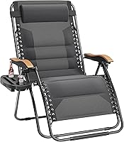 Vista 22 de PHI VILLA Silla XXL de Gravedad Cero Acolchada de Tamaño Extra Grande, Silla Reclinable Plegable para Patio, Asiento de 30 Pulgadas de Ancho