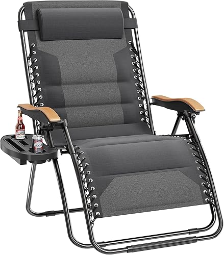 Miniatura 20 de PHI VILLA Juego de 2 sillas acolchadas XXL de gravedad cero, reclinables plegables para patio, asiento antigravedad de 30 pulgadas de ancho