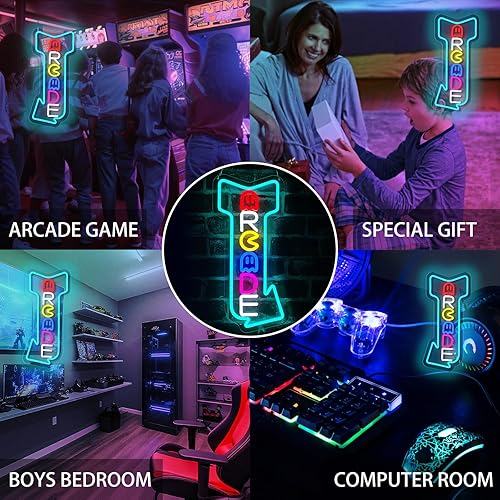 Miniatura 7 de Arcade - Letreros de neón de estilo retro con control remoto multifuncional para sala de juegos, bar en casa, fiesta temática de los años 80,