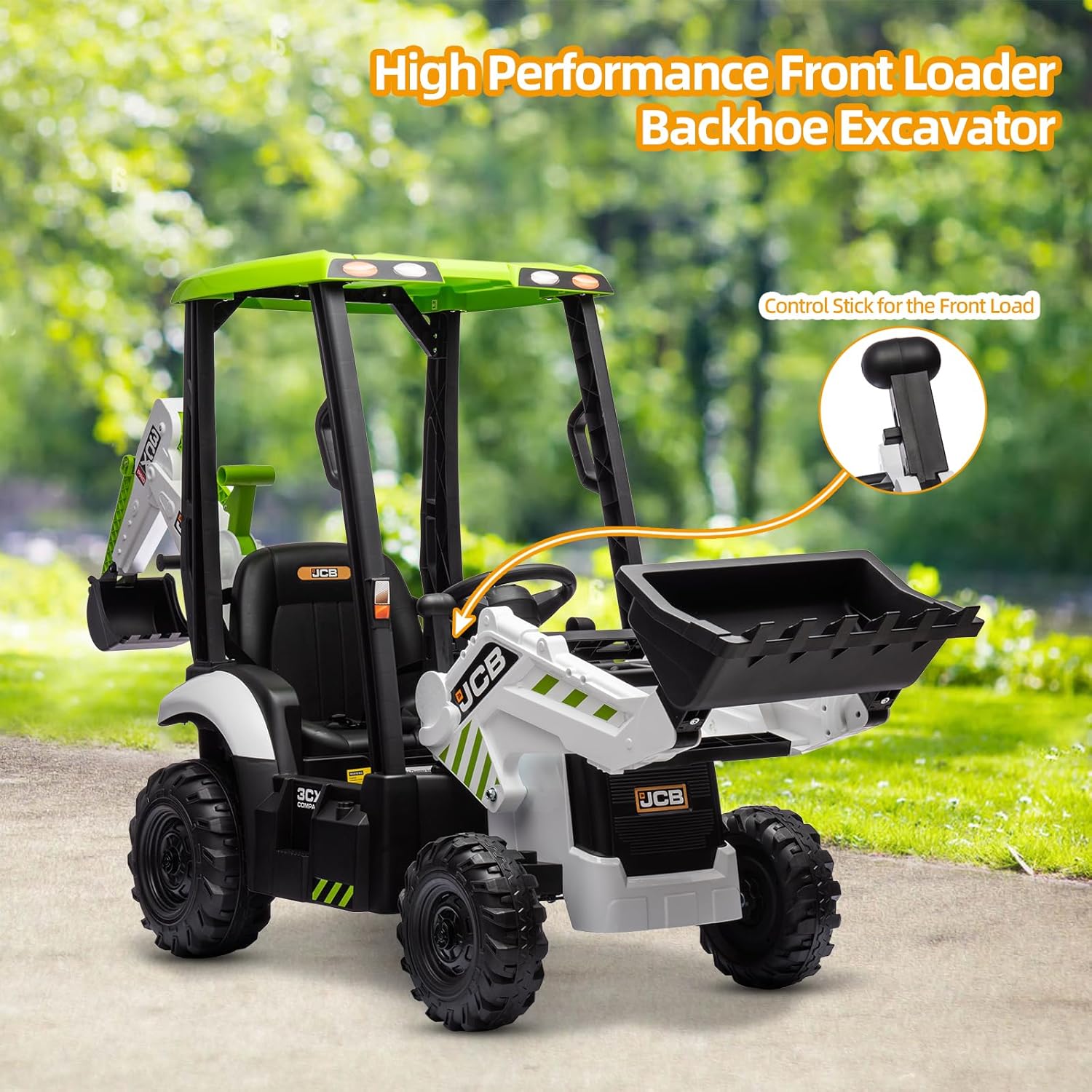 12V JCB Ride On Excavator with Remote Control,Electric Car for Kids 3-8 with Tractor,Bulldozer,Digging Arm, Ride on Car with Slow Start/Stop,Adjustable Speeds (Excavator, White 12V)