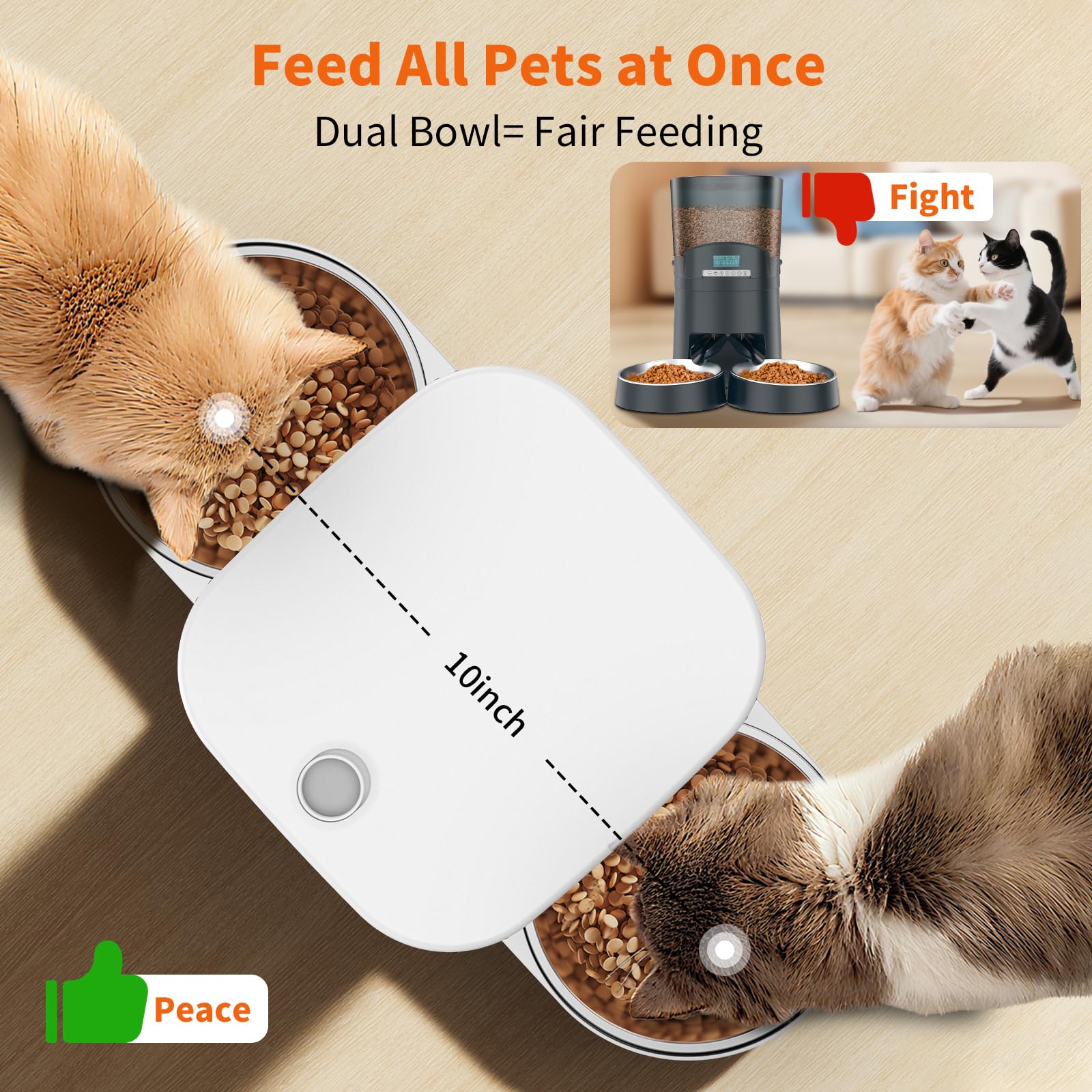 Distributeur Croguettes Chat Automatique Double, HONEYGUARDIAN 5G/2.4G WiFi Gamelle Chat Automatique 4 Bols(Bol INOX +Bol Lente), Distributeur Croquettes Chats/Chien, Opération Facile & Contrôle APP