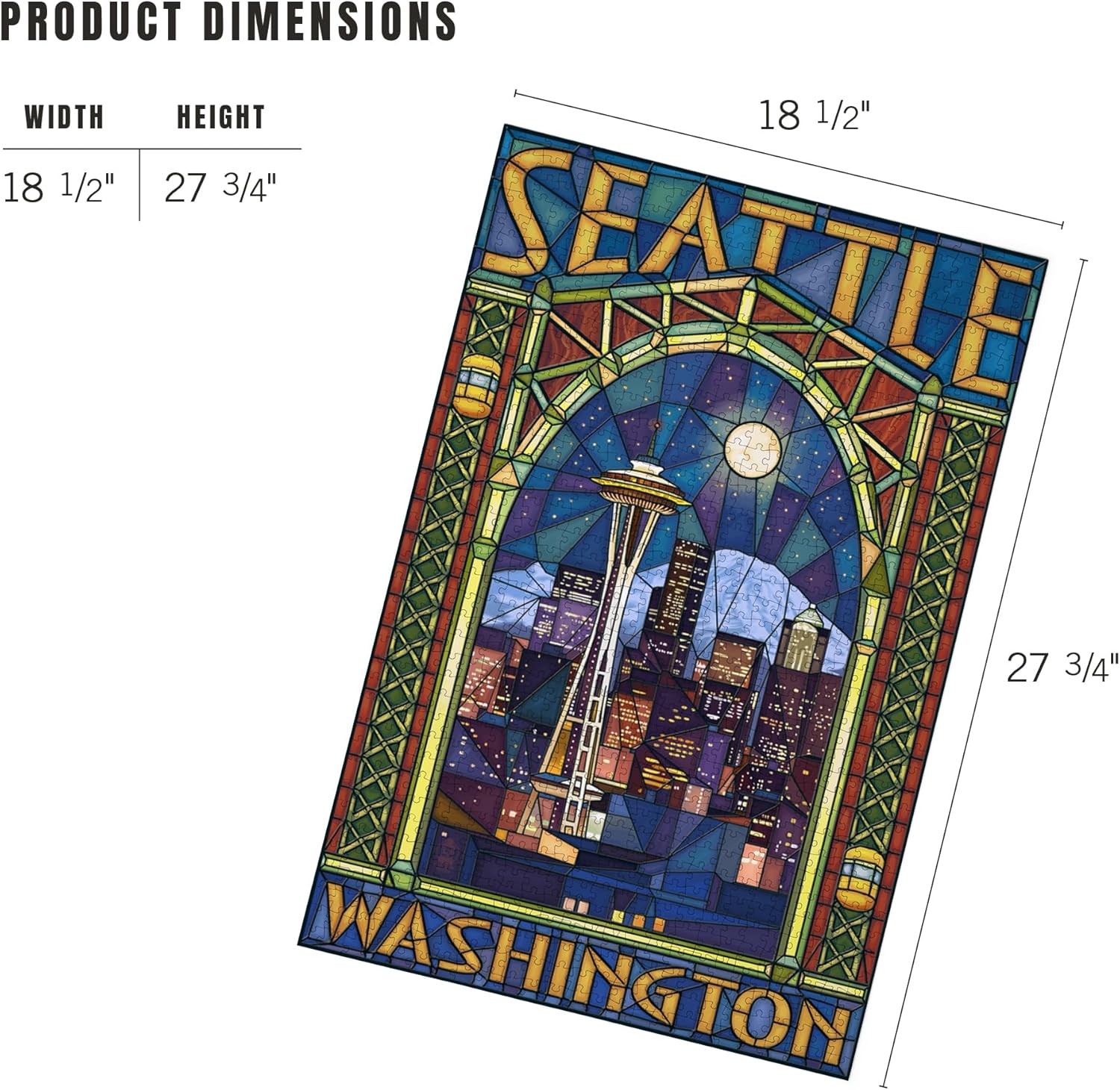 Seattle, Washington, Stained Glass Window (1000 Piece Puzzle, Challenging Jigsaw Puzzle for Adults, Made in USA)