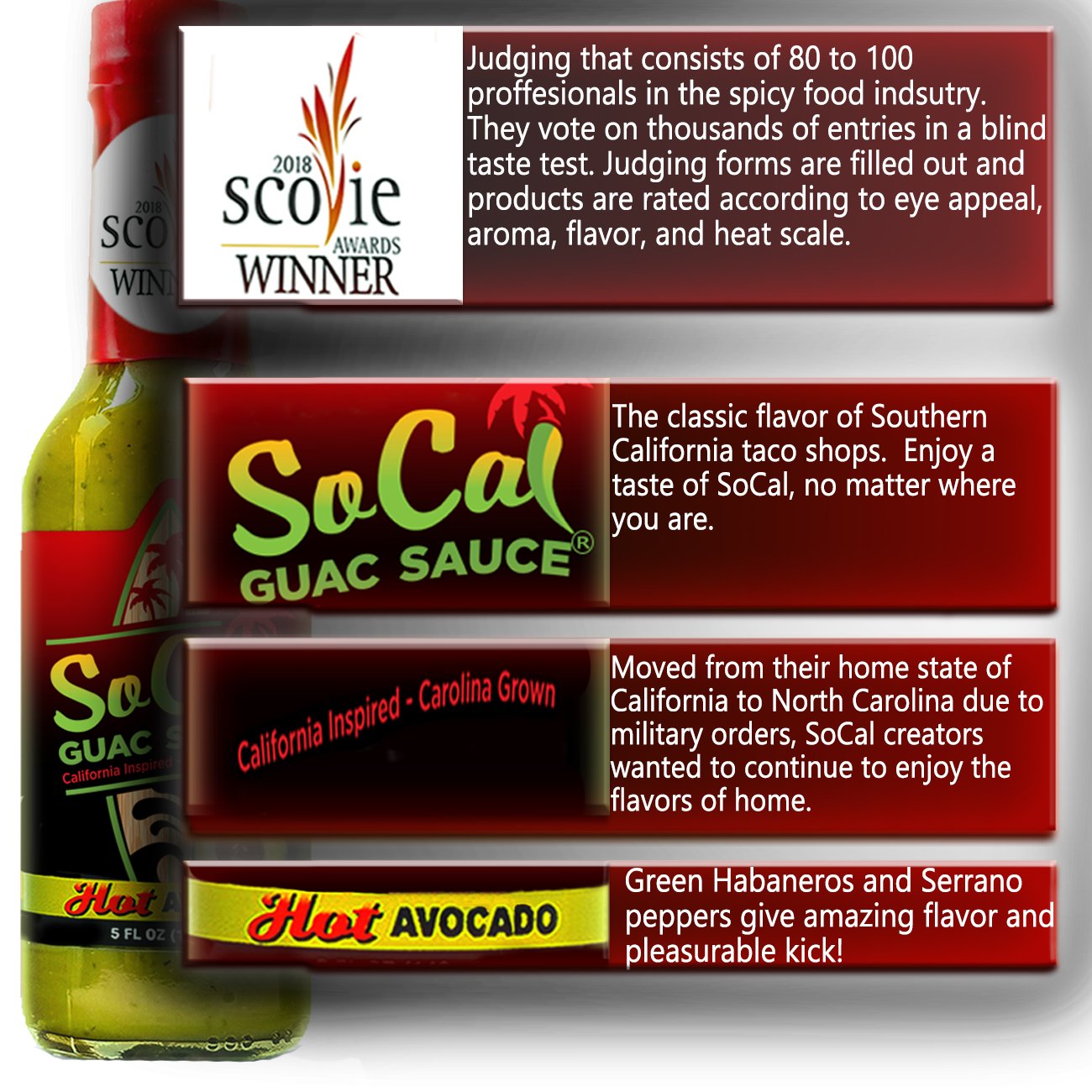 Avocado Sauce 4-Pack | Hot Avocado SoCal Guac Sauce | The 2018 Scovie Award Winner |20 fl oz total | Guacamole, Avocado Hot Sauce and Chile Verde All in One | Custom Gift Packaging – SoCal Hot Sauce
