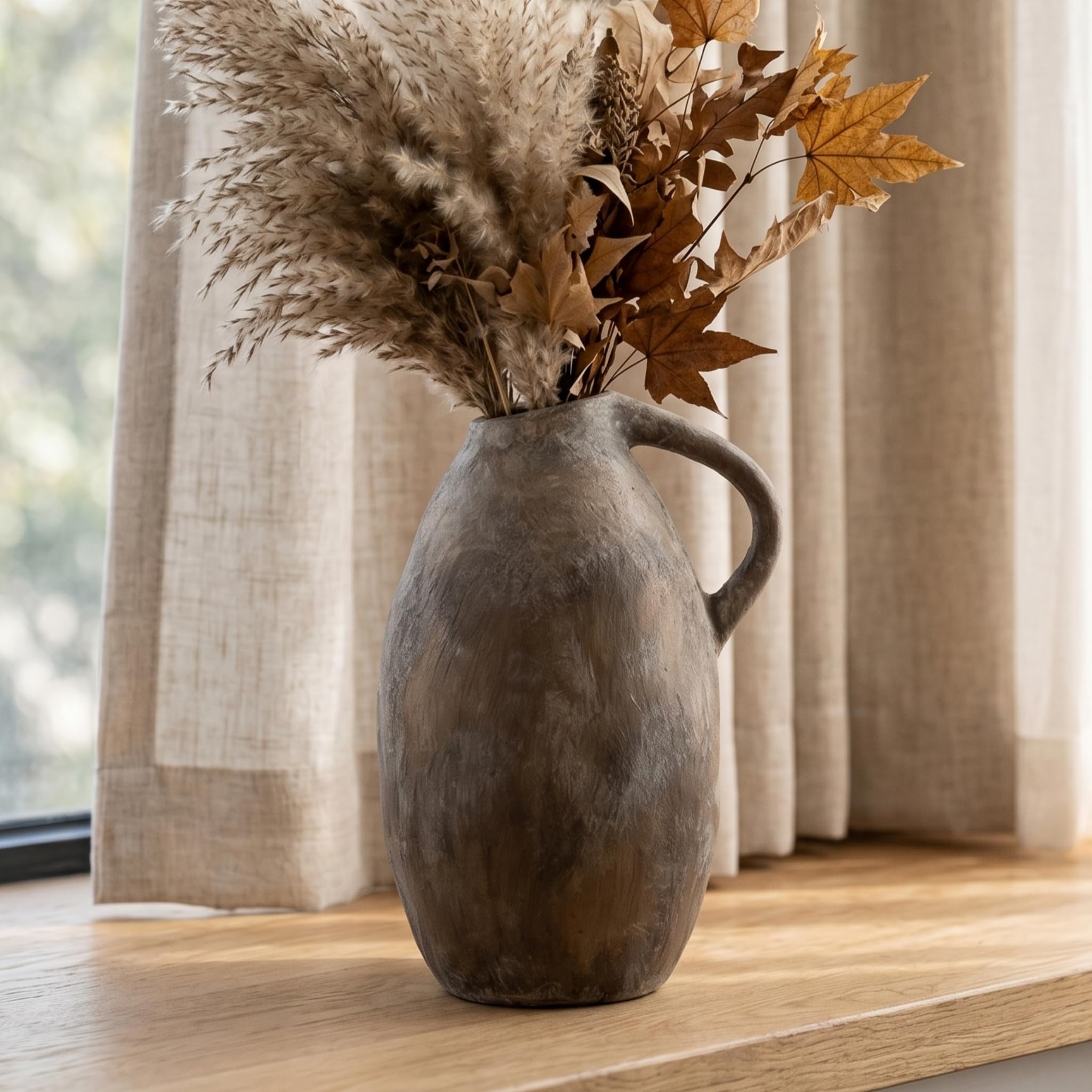 Duoqulou Rustic Large Ceramic Flower Brown Vase 10.3 Inches,Vintage Rustic Terracotta Vase for Decorative Centerpieces, Home Decor for Living Room,Bedroom,Entryway