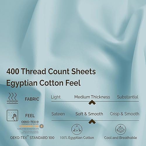 Miniatura 5 de BLUENILEMILLS Blue Nile Mills - Juego de sábanas de algodón egipcio elástico de 400 hilos ultra suaves y de alta calidad, tejido satinado, sólido,