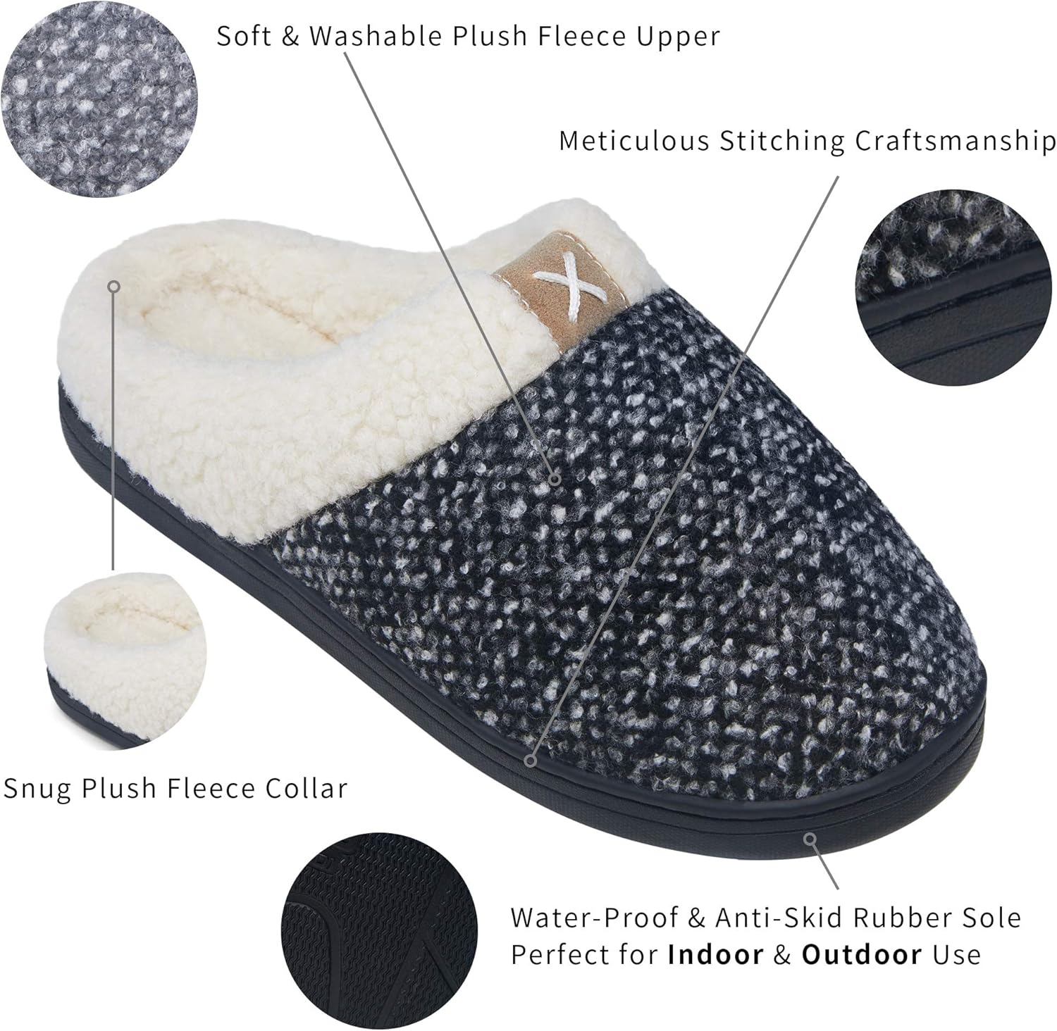 Vepose Women's Cozy Slippers Memory Foam Faux Fur Lined Closed Toe Slides Fuzzy Soft House Bedroom Shoes Slip On Indoor Outdoor Non-Slip Rubber Sole