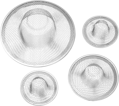 Miniatura 9 de Paquete de 4 coladores de malla para fregadero de cocina, tapones de pantalla de drenaje de acero inoxidable para baño, bañera (3 tamaños surtidos)