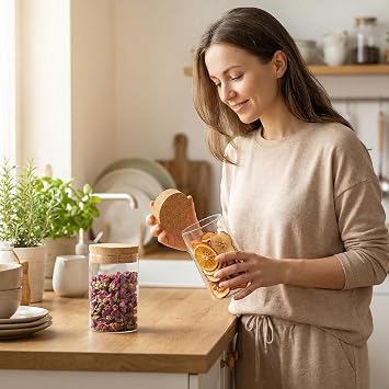 2PCS 250ml/8.3oz Glass Food Storage Containers Kitchen Storage Containers With Cork Lids Empty Clear Glass Bottles for Coffee Bean Dry Goods Tea Storage