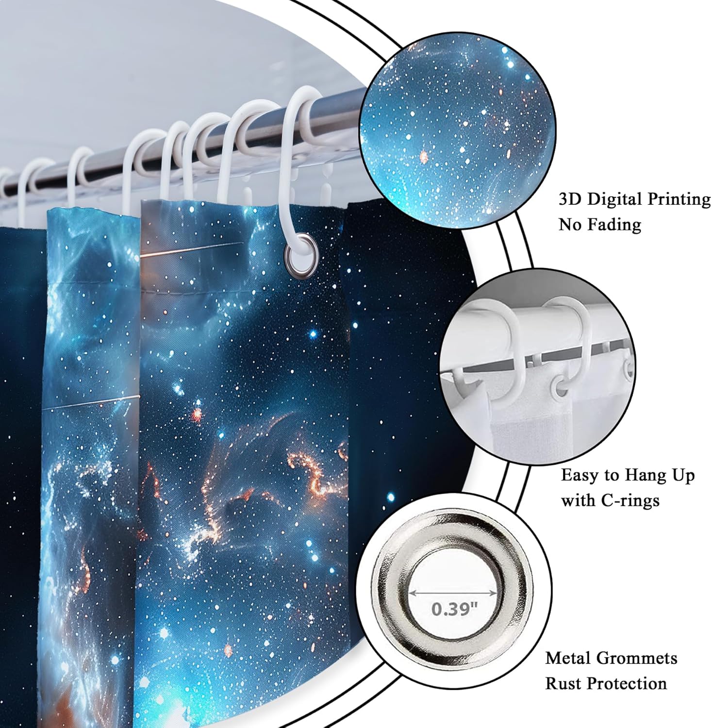 Riyidecor Galaxy Nebula Shower Curtain for Bathroom Decor 72Wx72H Outer Space Fantasy Starry Sky Night Universe Solar System Cosmic Art Printed Fabric Polyester Waterproof 12 Pack Plastic Hook