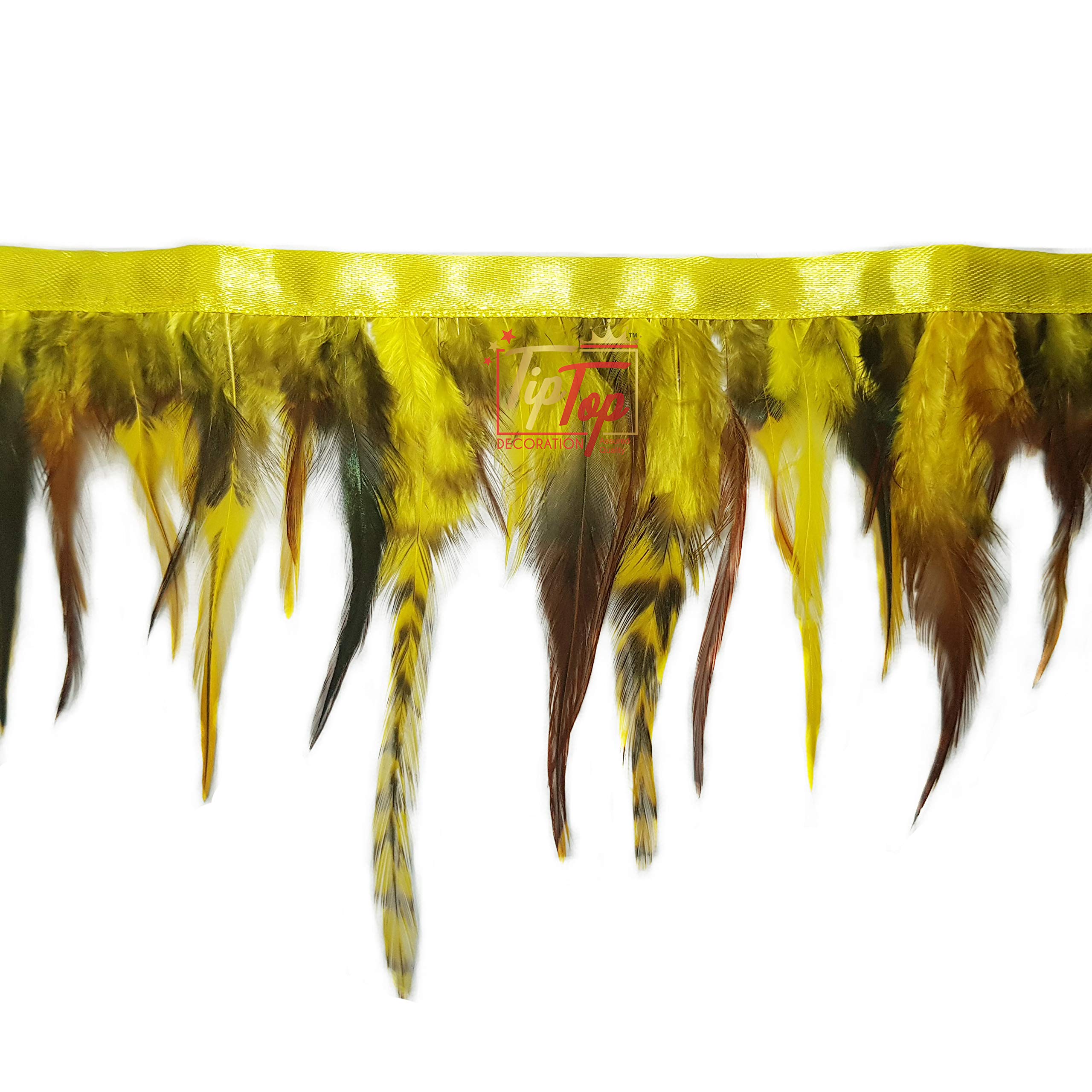 Tiptop Decoration Natural Hackle Pointed Dyed Feathers Trim Fringe Lace (4-5 Inch) (9 Meters) (Canary Yellow) 1