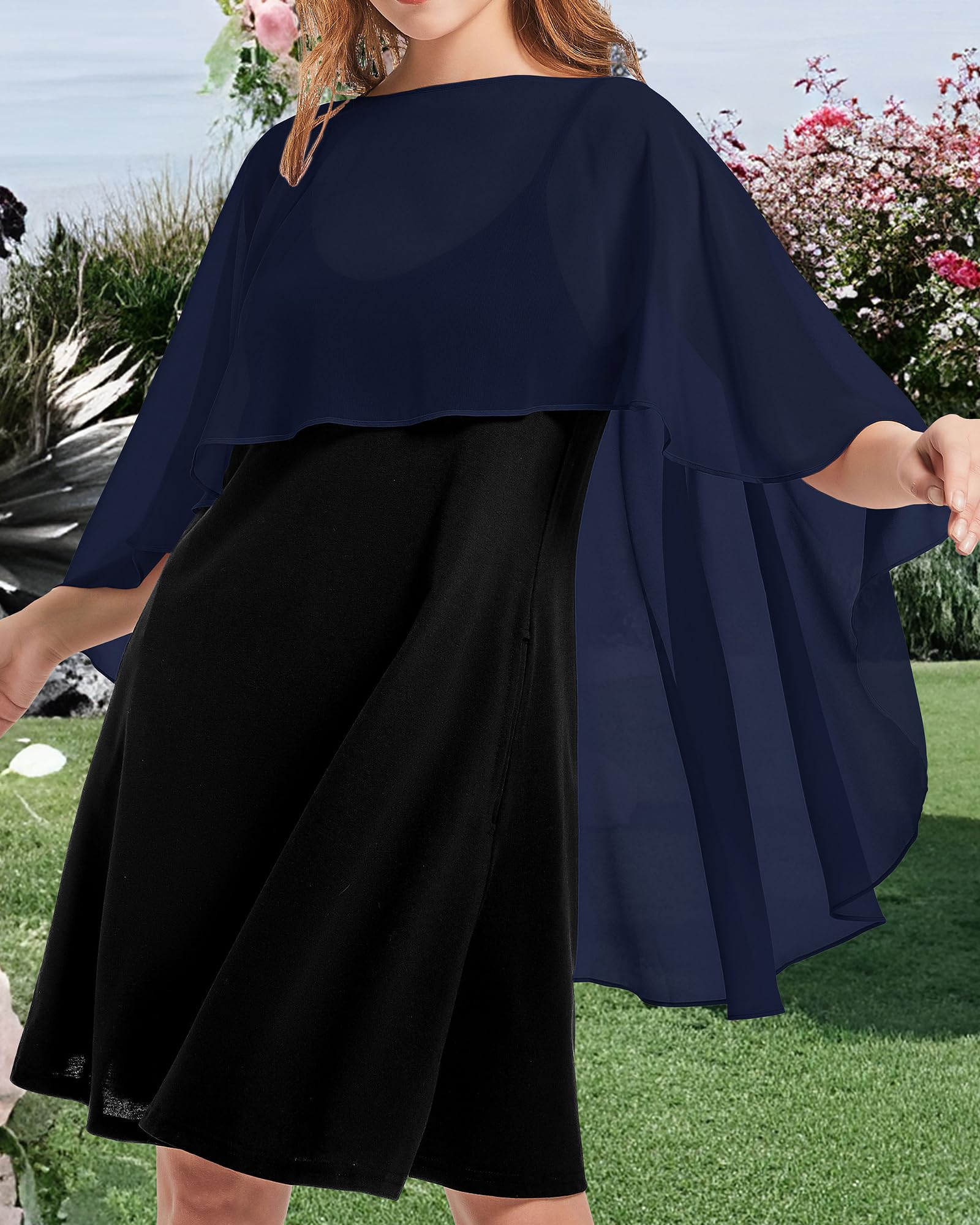 Cappelli da donna in chiffon per abiti da sposa eleganti banchetti, Blu mare, Taglia unica