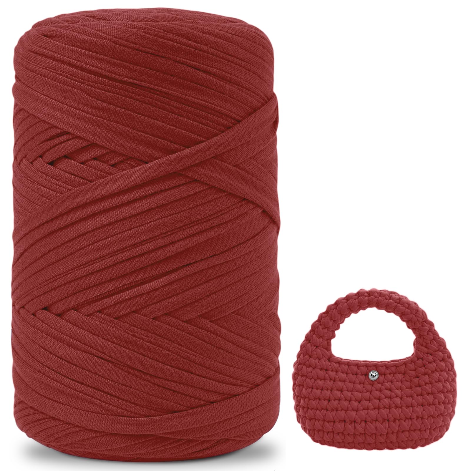 iEGrow 400g T Shirt Yarn for Crocheting 140m, Chunky Yarn for Hand Knitting, Yarn for Crochet,Polyester Ribbon for Crochet Bag, Blanket, Basket, DIY Crafts, Home Decor Red Burgundy