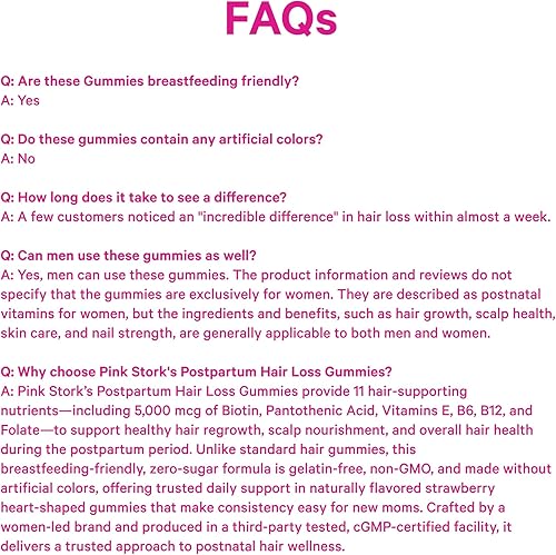 Miniatura 8 de Pink Stork Gomitas posparto para la pérdida del cabello: vitaminas para la piel y las uñas, vitaminas posnatales, biotina para el crecimiento del