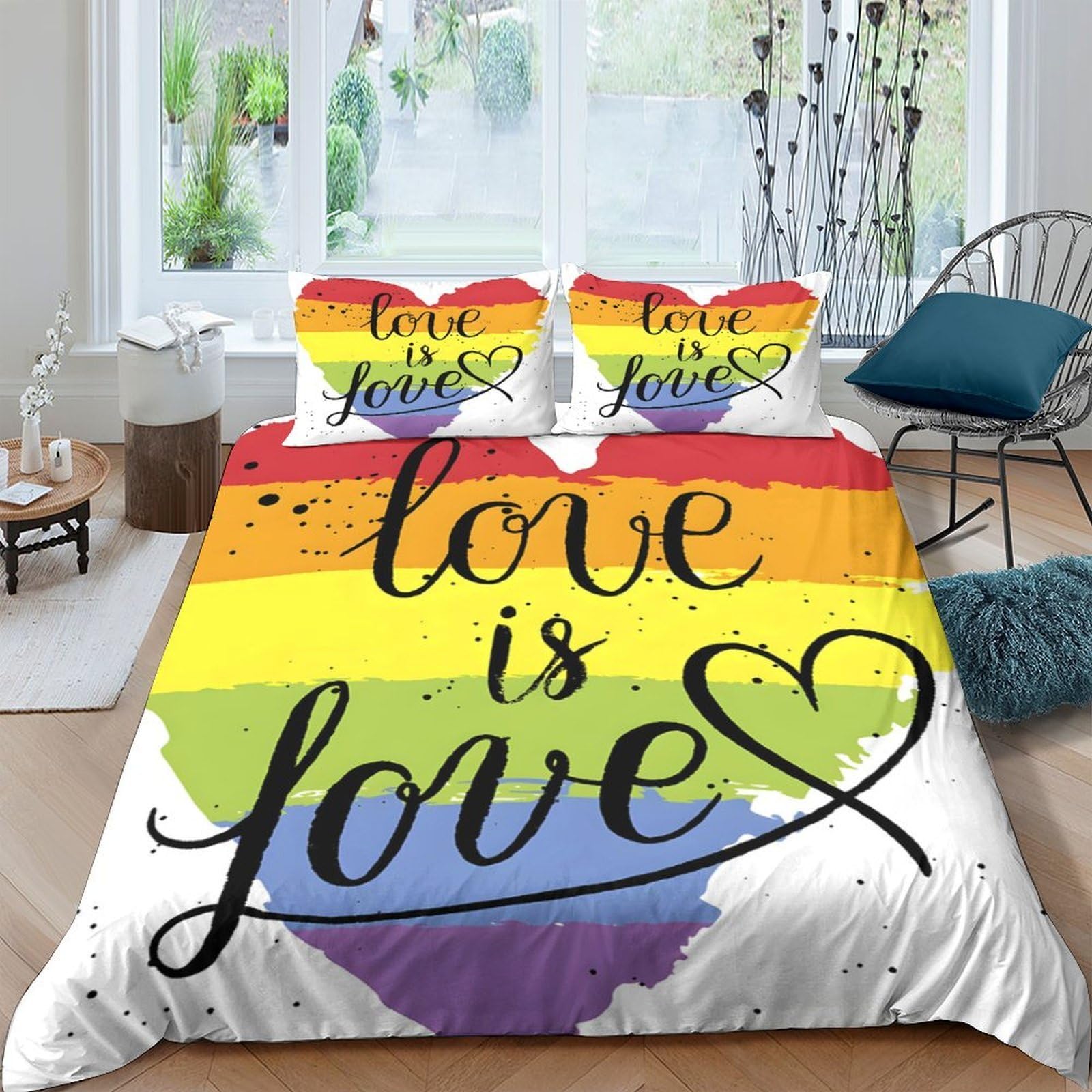 Ctjqhvkz Style-2 3D Printed Rainbow Pride Fitted Sheet Microfiber Love Is Love Bed Cover For Bedroom Guest Room Easy Care Decor Single（135X200cm）